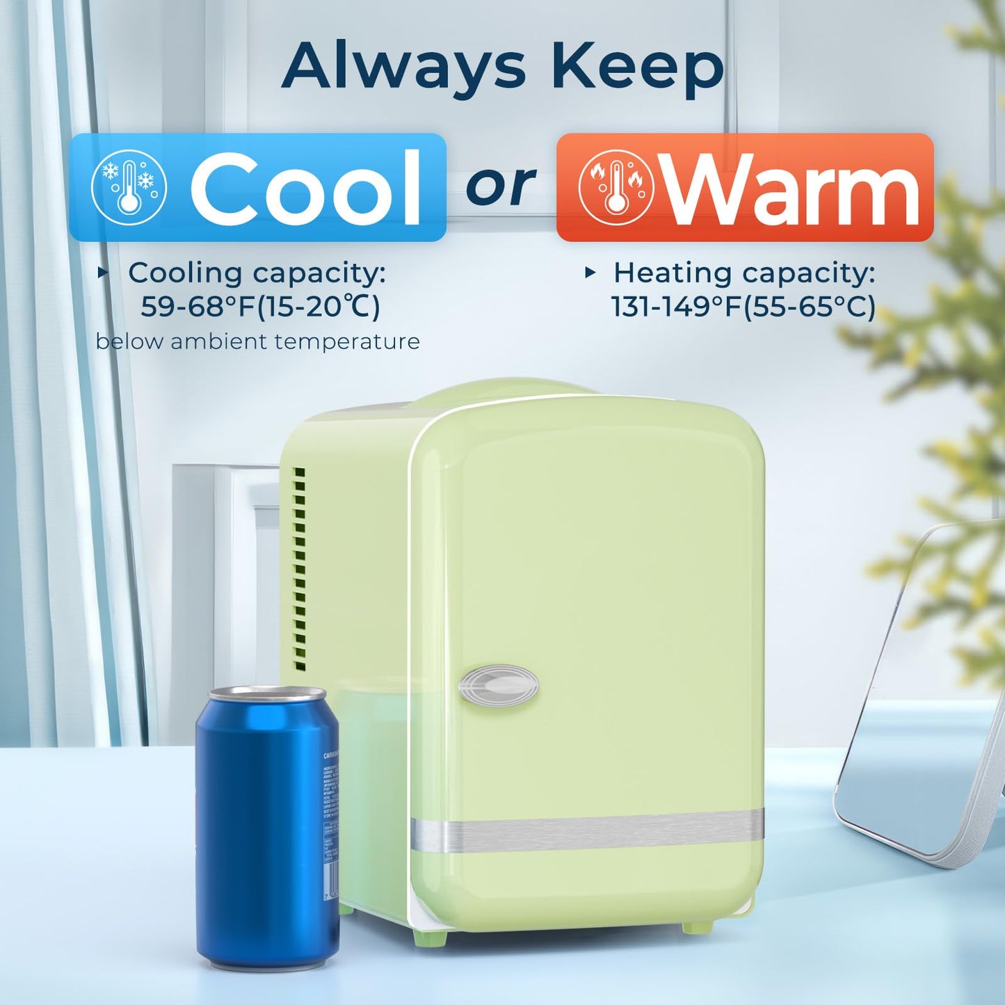 Antarctic Star 4L/6 Cans Compact Refrigerator,Portable Mini Fridge Skin Care,Cooler and Warmer for Bedroom,Car,Office & Dorm, Small Cooler for Cosmetics/Beverage/Food,GREEN