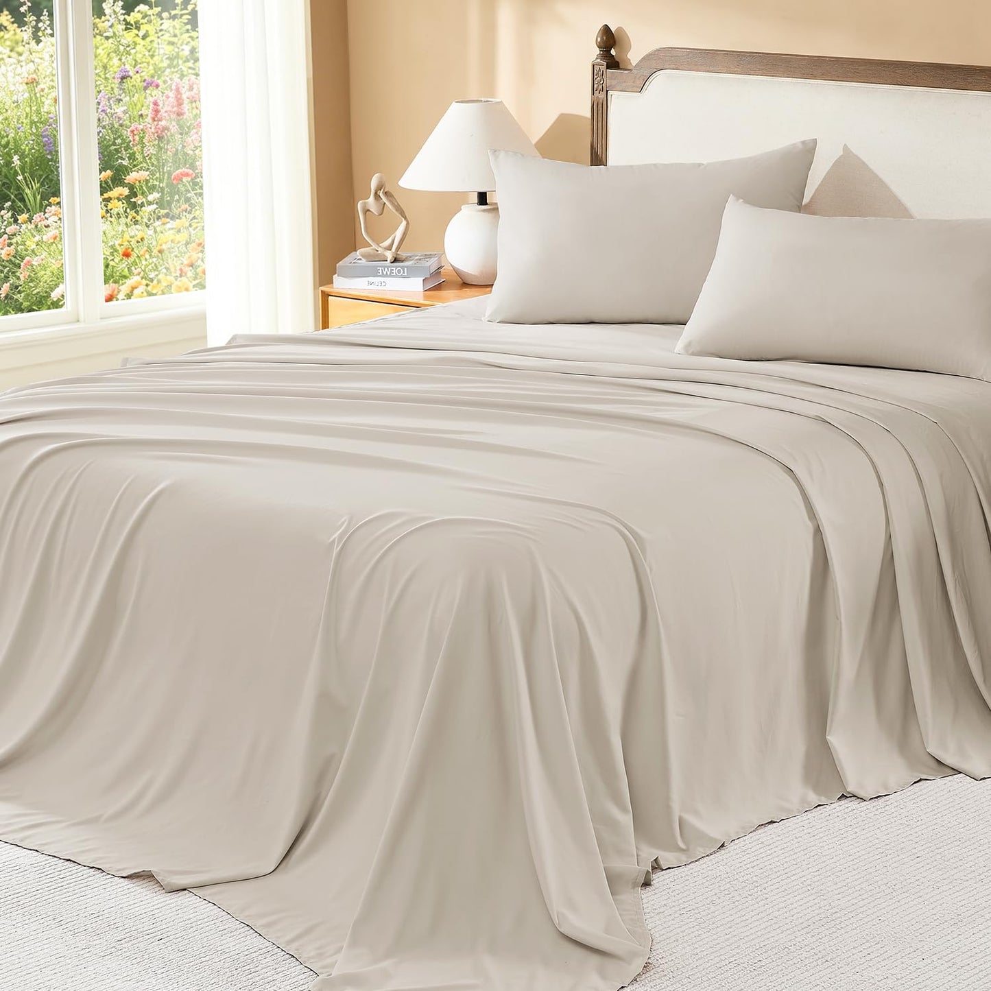 Litanika King Size Comforter Set with Sheets Beige - 7 Pieces Bed in a Bag King Chevron Tufted Boho Luxury Bedding Sets with Comforter, Sheets, Pillowcases & Shams