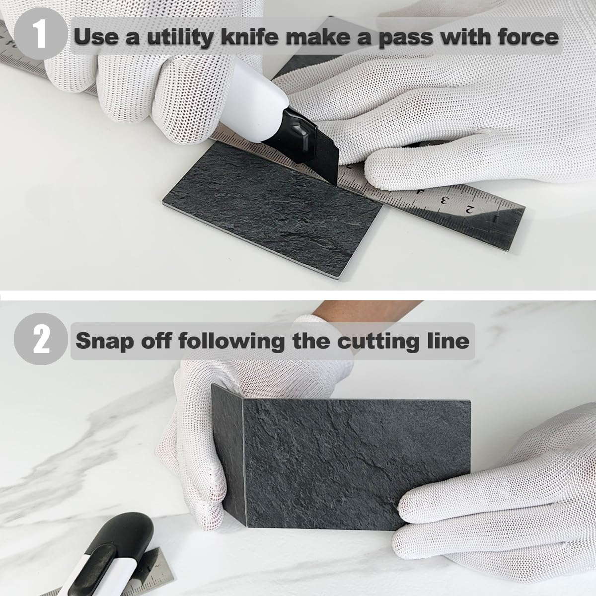 AULIGET 100 Piece Black Slate Peel and Stick Backsplash Wall Tiles, 3" x 6" PVC Faux Stone Stick on Tiles for Backsplash Kitchen, Bathroom, Laundry Room, Camper, Fireplace