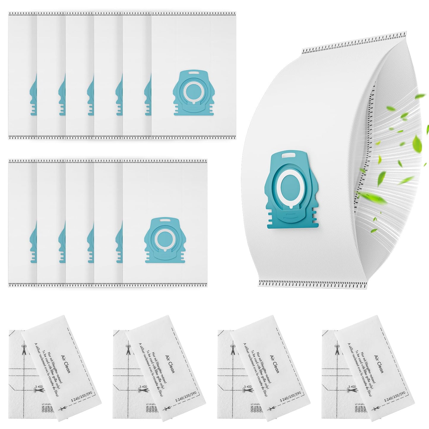Leemone 12 Pack HyClean Air TU/CO Vacuum Cleaner Bags Replacement for Miele Guard L1 S1 M1 Series Vacuum Cleaners, 12 Vacuum Bags, 4 AirClean Exhaust Filters, 4 Motor Protection Filters