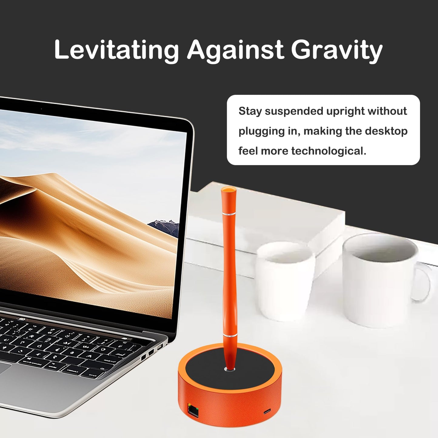 Magnetic Levitating Pen with Docking, Magnetic Floating Ballpoint Pen with 4 Ports, Multifunctional Hover Pen with 1000Mbps Ethernet, 100W Fast Charging, USB 3.0, Standing and Swing Freely Tech Toys