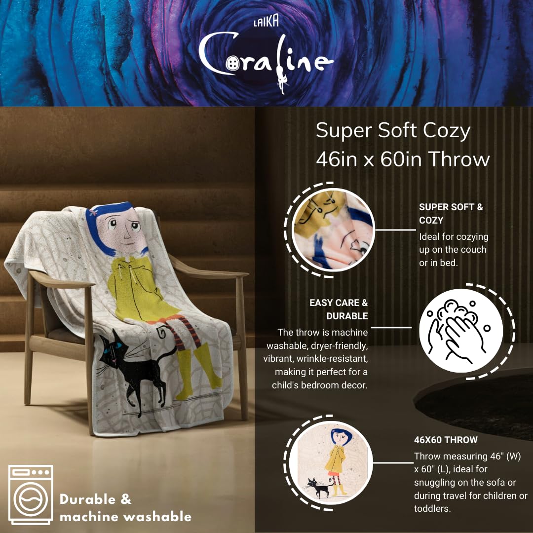 Collectibles Coraline Movie Bedding Super Soft Cozy Plush Throw, 46 in x 60 in, (Officially Licensed Product) by Franco