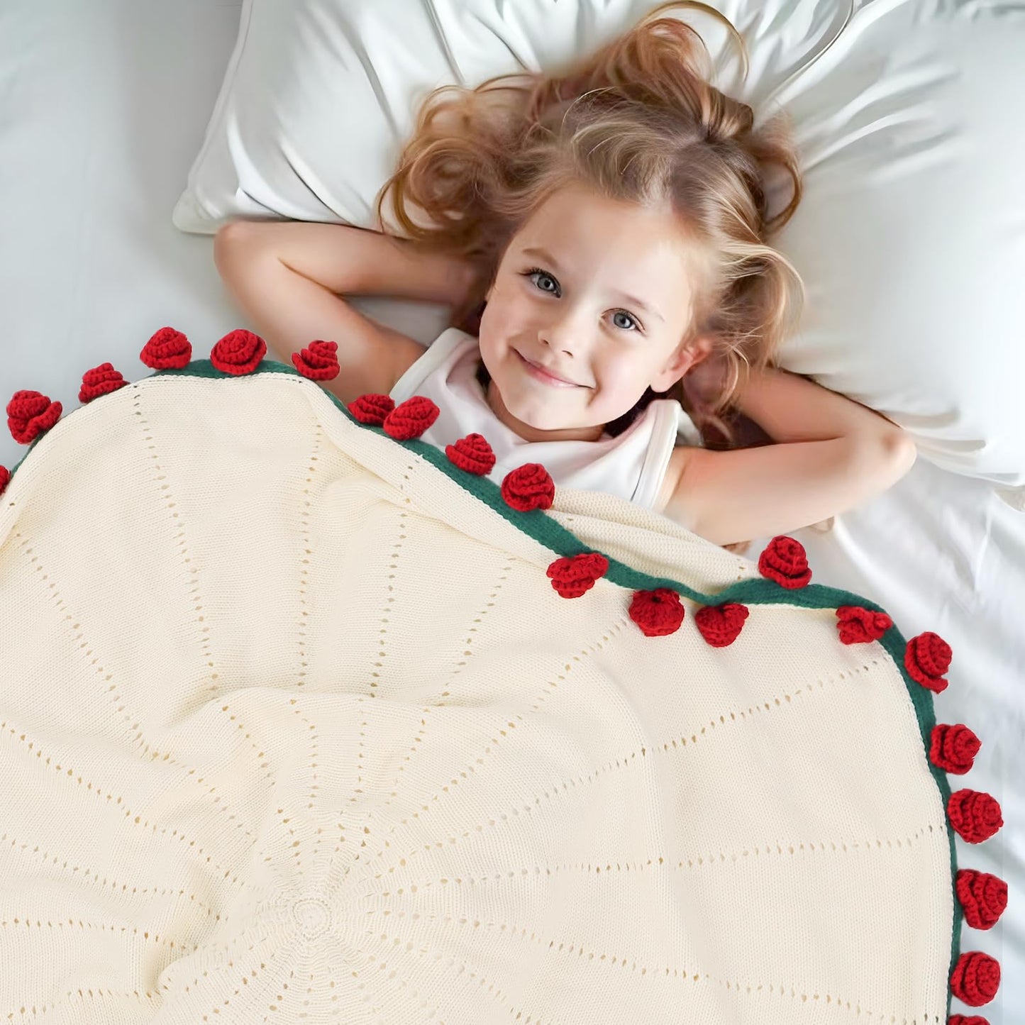 cagulax Birthday Gifts for Women Mothers Day, Rose Crochet Flowers Bouquet Blanket, Anniversary Wedding Graduation Gifts for Couples Wife Girlfriend Friends, Soft Rose Knitted Blanket 43 Inches