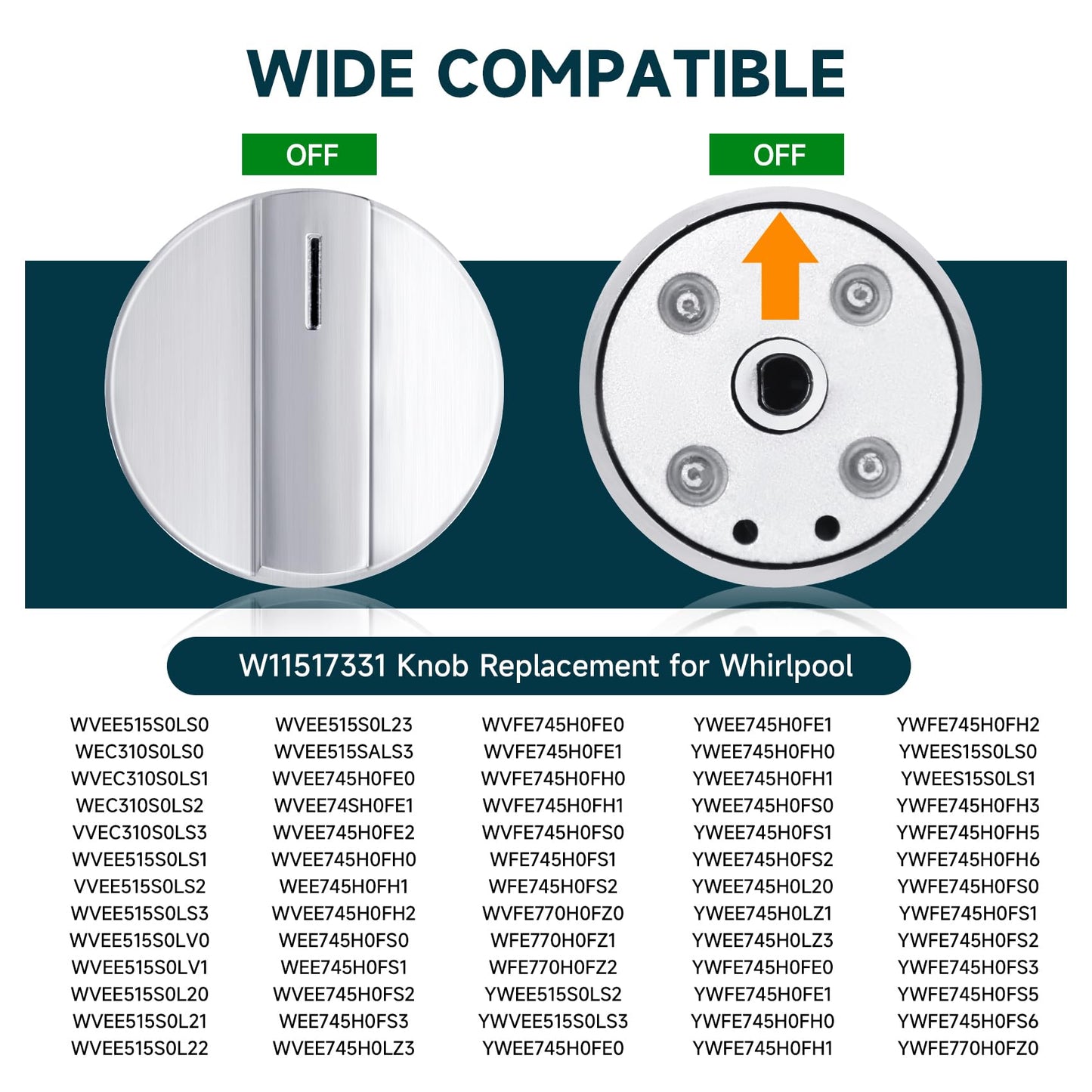W11517331 for Whirlpool Electric Range Knobs (4pcs) Replace W10850027 W11117415 W11458840 Oven Knob, Compatible with Whirlpool WEC310S0LS1, WEE515S0LZ1, WEC310S0LS2, WEE515S0LS1 Electric Range Knob