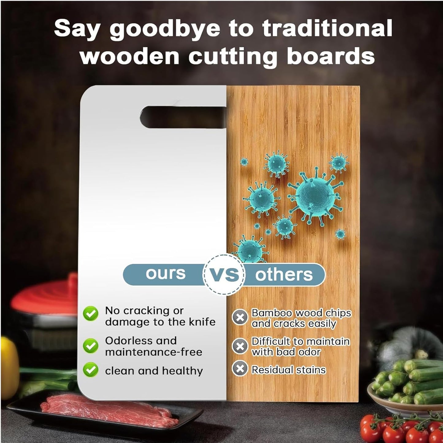 Wekayli 304 Stainless Steel Cutting Board for Kitchen, Non Toxic Cutting Boards Set, Dishwasher Safe and Knife Friendly Chopping Board for Meat Vegetable Fruit(15"x 11",13"x 9",10"x 6")