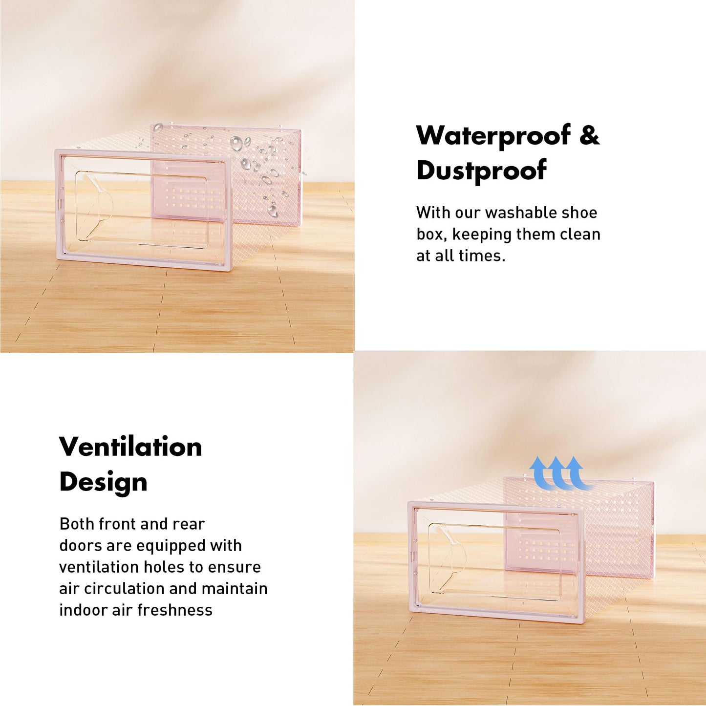 Foluck Shoe Storage Box, 15 Pack Clear Plastic Stackable Shoe Organizer for Closet, Interlocking Design Shoe Container Bins for Sneakers, Foldable Shoe Rack with Lids, Pink