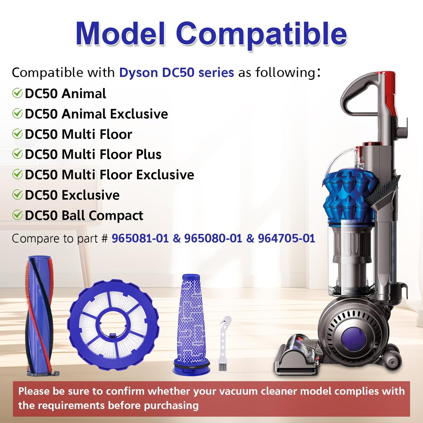 DC50 Brush Roller and Fiter Replacement Compatible With Dyson DC50 Animal Multi Floor Complete Vacuum, Filters Brush Kit, Compare to Part 965081-01 965080-01 964705-01