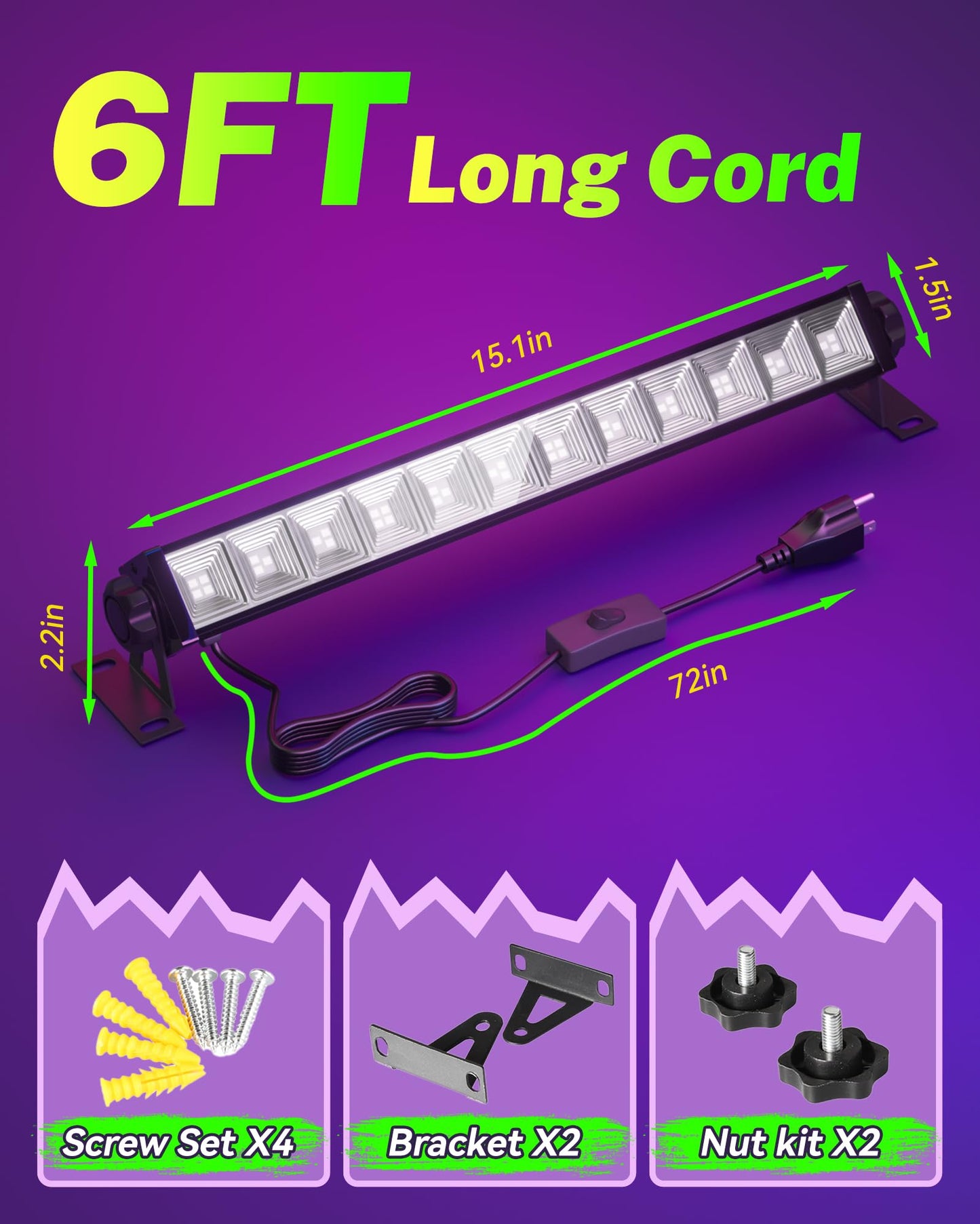 4 Pack 42W LED Black Light Bar, Blacklight with 6FT Cord+Switch+Plug, Glow in The Dark Black Lights Party Supplies for Halloween Decorations, Fluorescent Poster, Body Paint, Classroom, Bedroom