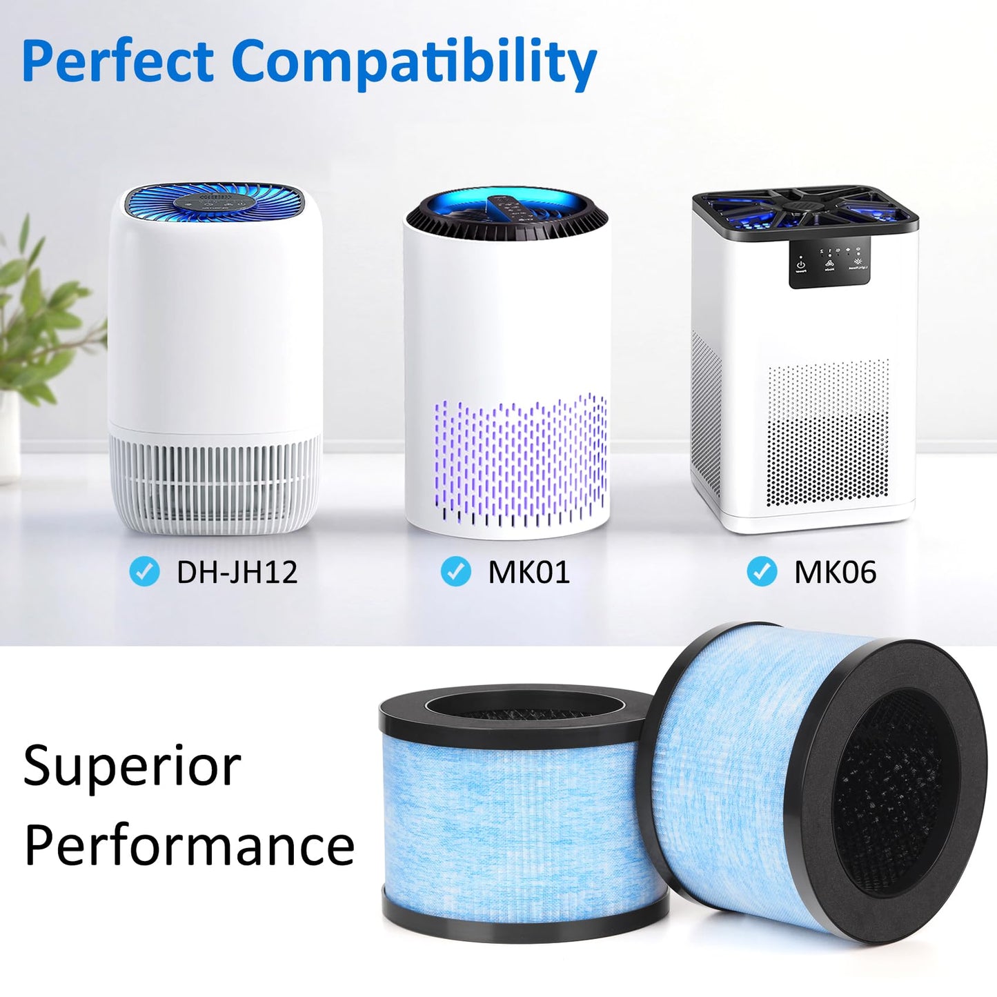 MK06 MK01 True HEPA Replacement Filter Compatible with AROEVE MK01 MK06, for VOOPNU DH-JH12 and Kloudi DH-JH01 Air Purifier, Standard Version, 3 Pack