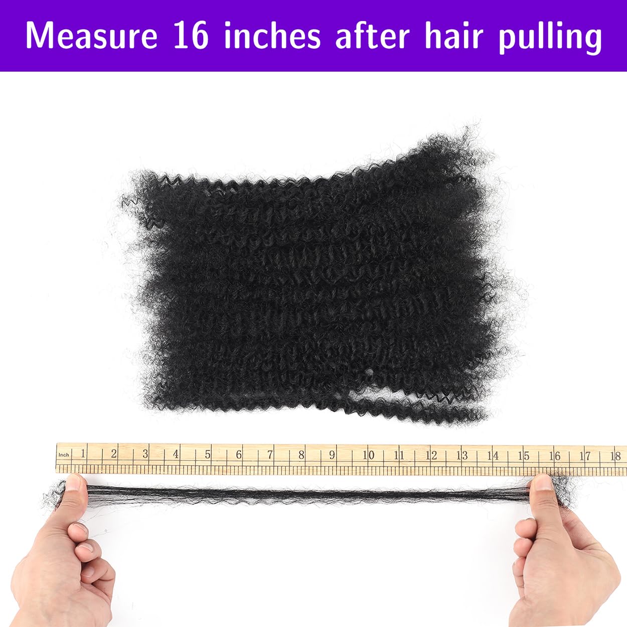 16 Inch Afro Kinky Curly Human Hair Bulk for Permanent Micro Locs/Twists/Braids/Repair Locs Afro Kinky Curly Bulk Human Hair Nature Black Color (1B, 16inch-50g/pack)