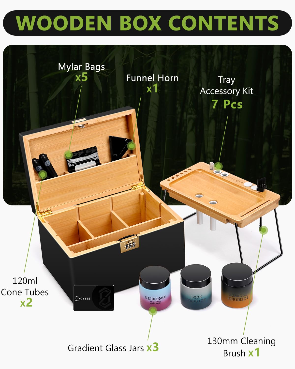 OZCHIN Large Bamboo Box with Foldable Tray, Combination Lock 2026 Decorative box for Home Great Gift Choice Storage Lockbox with Storage Jar, Gifts for Men Women