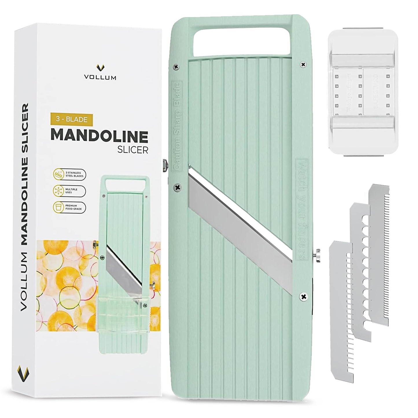 Vollum Japanese Mandoline Slicer – Professional Slicer Vegetable Cutter Japanese Mandoline Slicer for Kitchen with Interchangeable Stainless Steel Blades – Narrow Handheld Food Manual Slicer