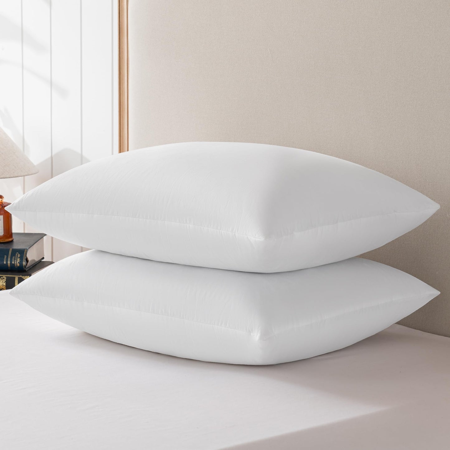 basic home® Queen Size Goose Feather & Down Bed Pillow - 100% Odorless Sleep Pillow for Neck Support & Cooling Comfort - 233TC Cotton Cover with Anti-Poke Liner Queen 20x28 inch