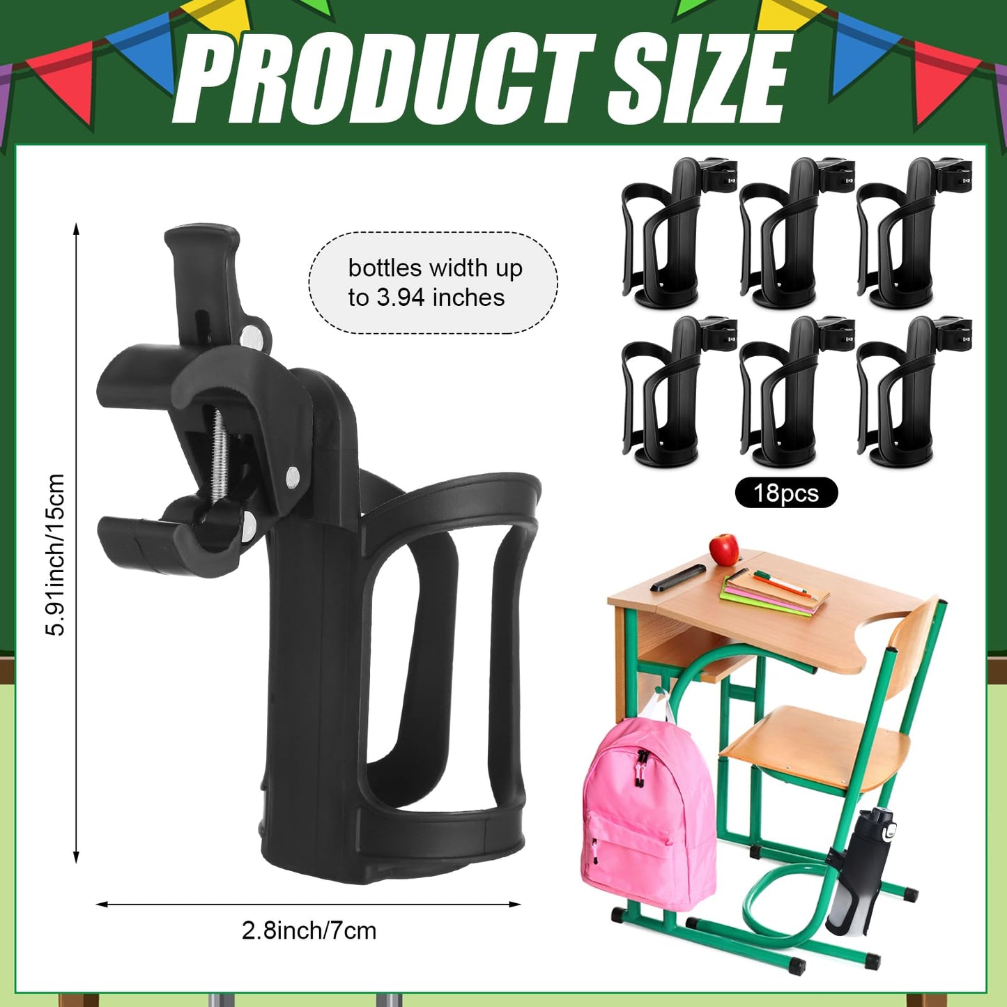 Reallnaive 18 Pcs Water Bottle Holder for Classroom Desk Cupholder Back to School Gift for Student Anti-Spill 360° Rotating Water Bottle Holder for Desk Chair to Hold Coffee Cup for Office Classroom