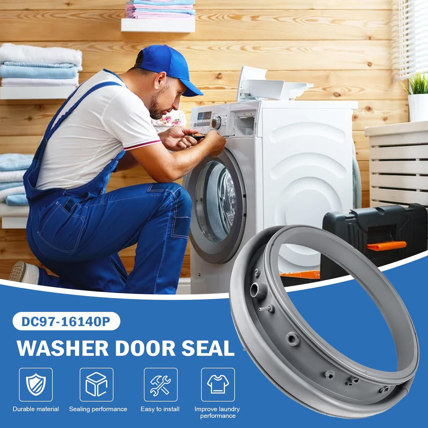 Upgraded DC97-16140P Washer Door Seal Compatible with Samsung Front Load Washer Door Seal Gasket Replacement Parts,DC97-19755A WF45K6200AW WF45K6200AZ AP6002538 PS11735181