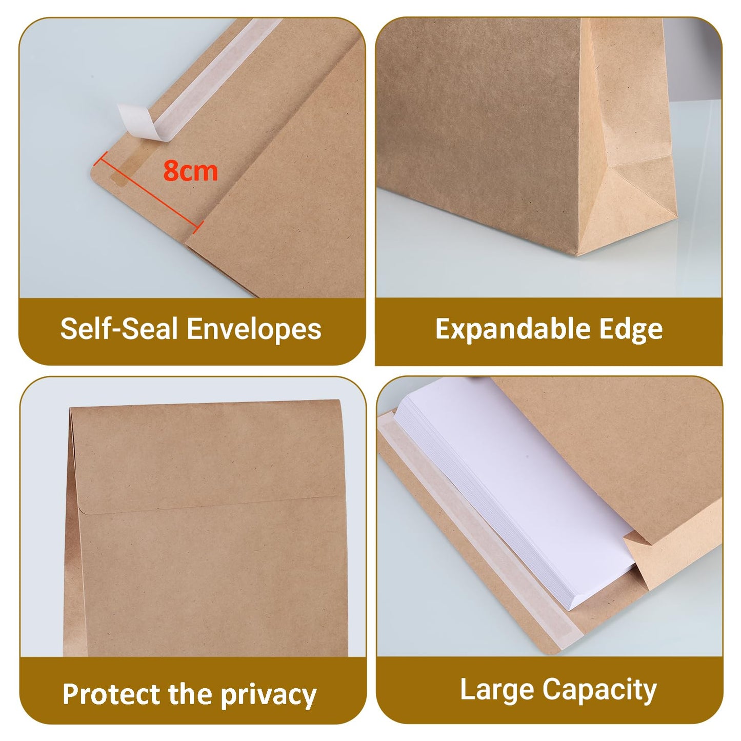 zmybcpack 50 Pack 9.4" x 13.2" Expandable Catalog Envelopes, Large Kraft Document Envelopes Self Seal Manilla Envelopes Mailing for Documents, Magazines, Photos