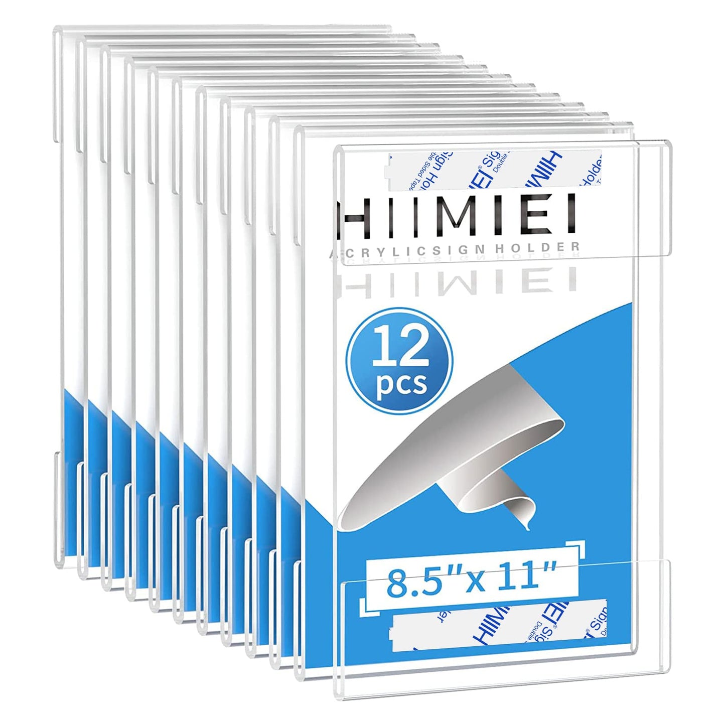 HIIMIEI 12 Pack Clear Acrylic Wall Mount 8.5x11 Sign Holder, Portrait Door Plexiglass Display Sign Holder Adhesive with 3M Tape, Plastic Photo Ads Frames Used in Office Hospital Hotel Store