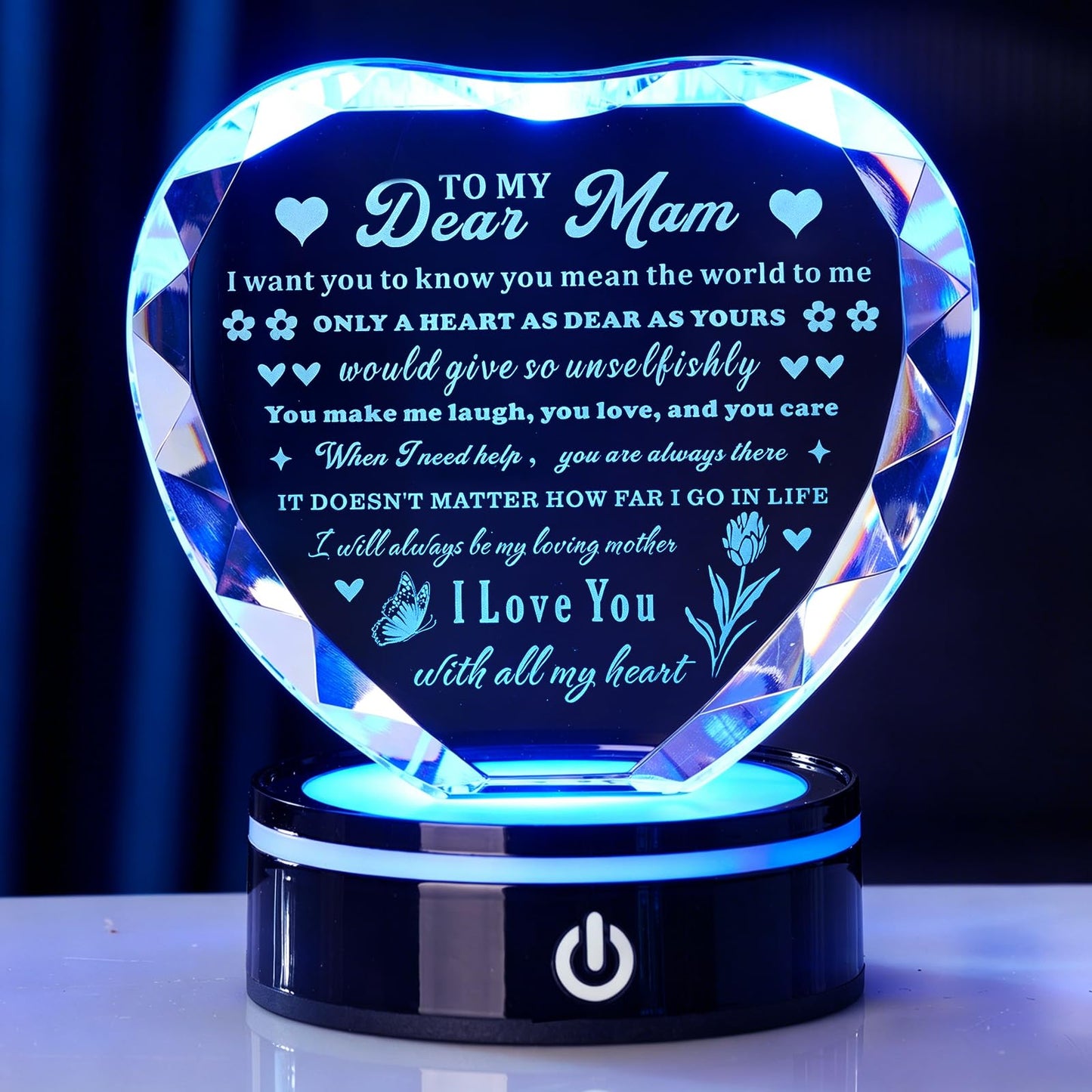 XLSJGYP Crystal Heart Birthday Gifts Ideas for Mother from Son Daughter Moms Mother's Day Mothers Day Gifts for Mom Romantic Best Unique Keepsakes Presents with Colorful LED Base Gift (Mom Gifts)