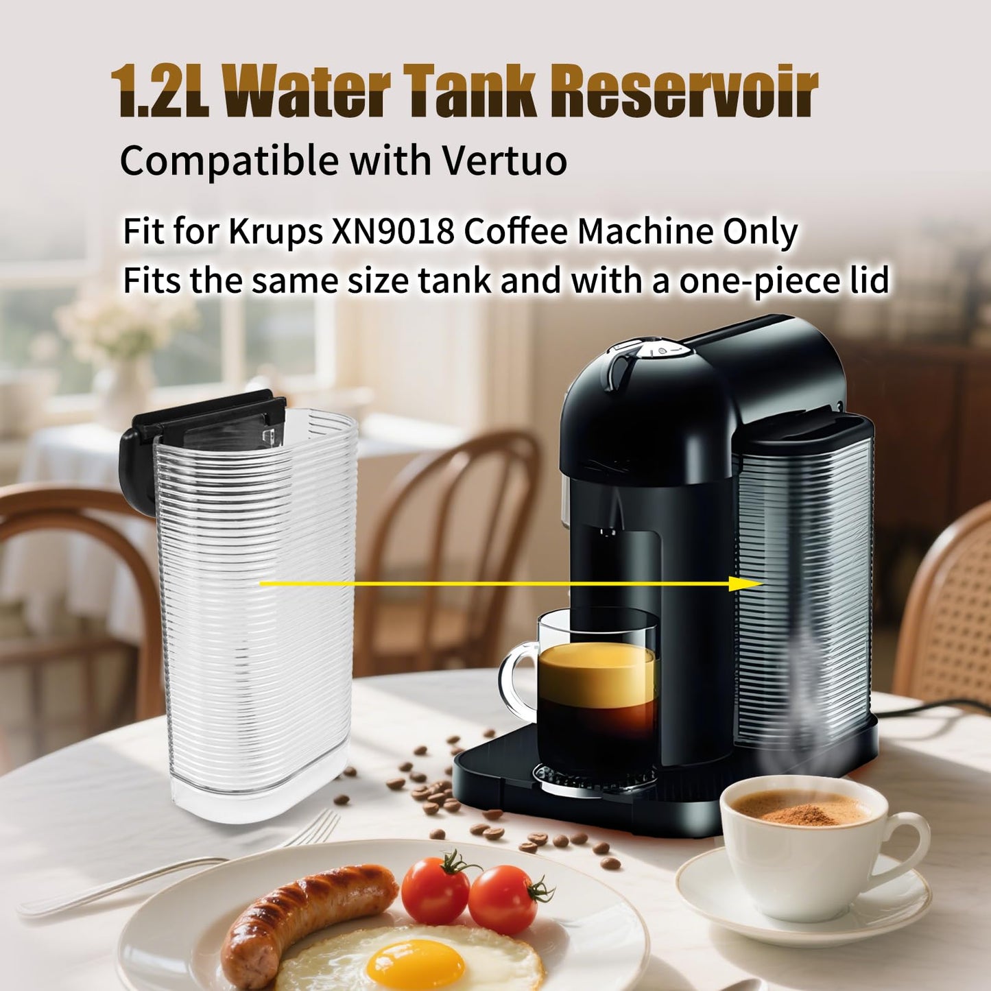 Water Reservoir MS-624441 Compatible With Nespresso Krups Vertuo Espresso Coffee Machine, 1.2L Water Tank Compatible with Nespresso breville Vertuo Café Maker,NOT Compatible with De'Longhi Machine
