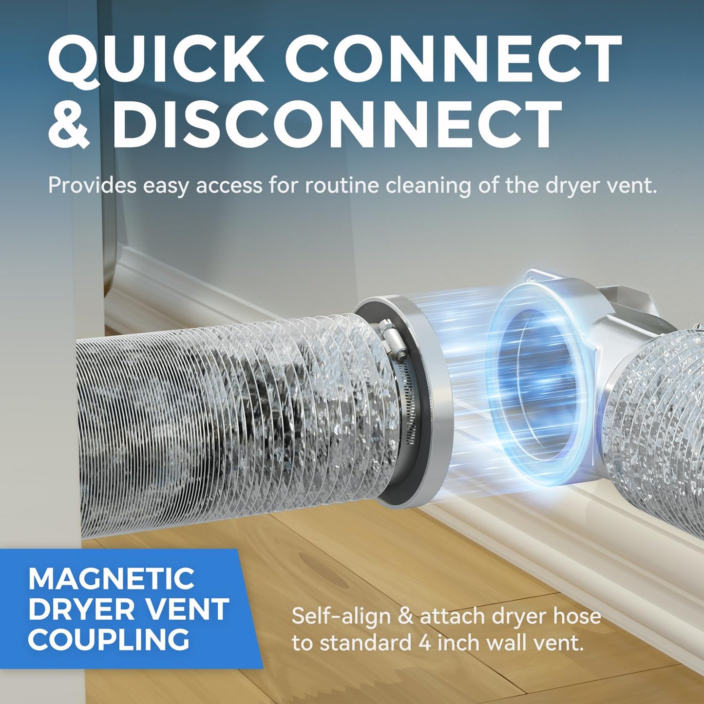 JEEVONY Magnetic Dryer Vent Coupling DV90 Airtight Seal Dryer Vent Connector Kit Easy to Clean Quick Connector Including a 2.6ft 4" Duct and two Clamps