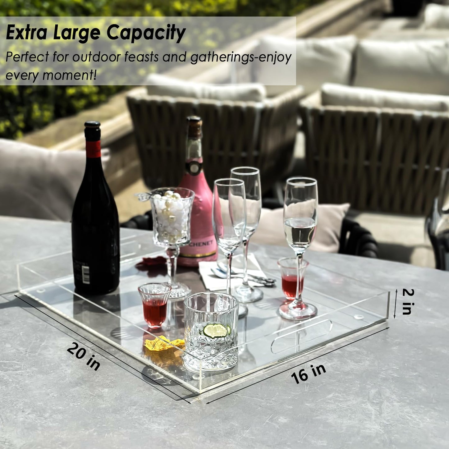 Collwait Extra Large Serving Tray with Handles, Acrylic Tray for Food, Drinks, Snacks and Appetizer, Rectangular Trays for Eating, Lucite & Coffee Table Trays, Acrylic Makeup Organizer 16" × 20"