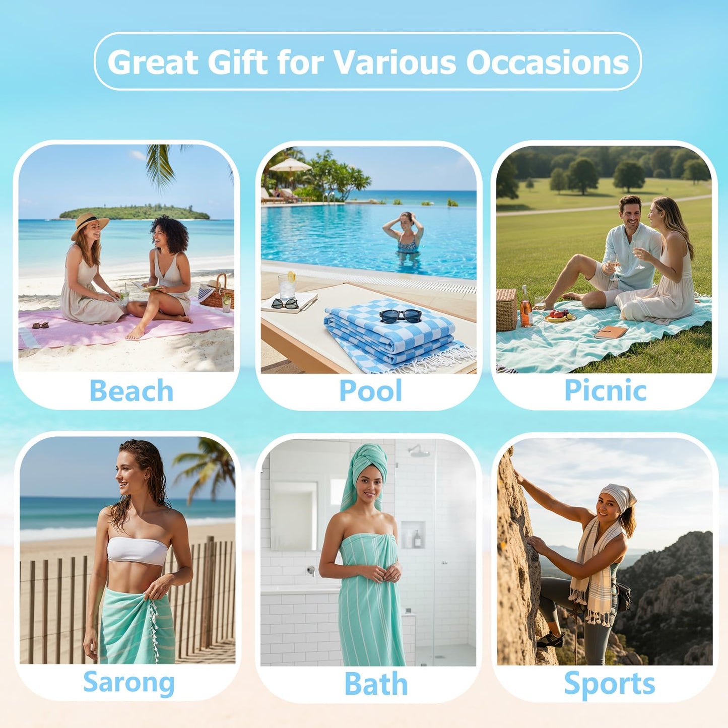 4 Pack Cotton Turkish Beach Towel Lightweight Thin Travel Vacation Essentials Oversized XL Towels Set for Pool Swim Bath Camping Cruise Accessories Absorbent Quick Dry Sand Free Bulk clearance Blanket