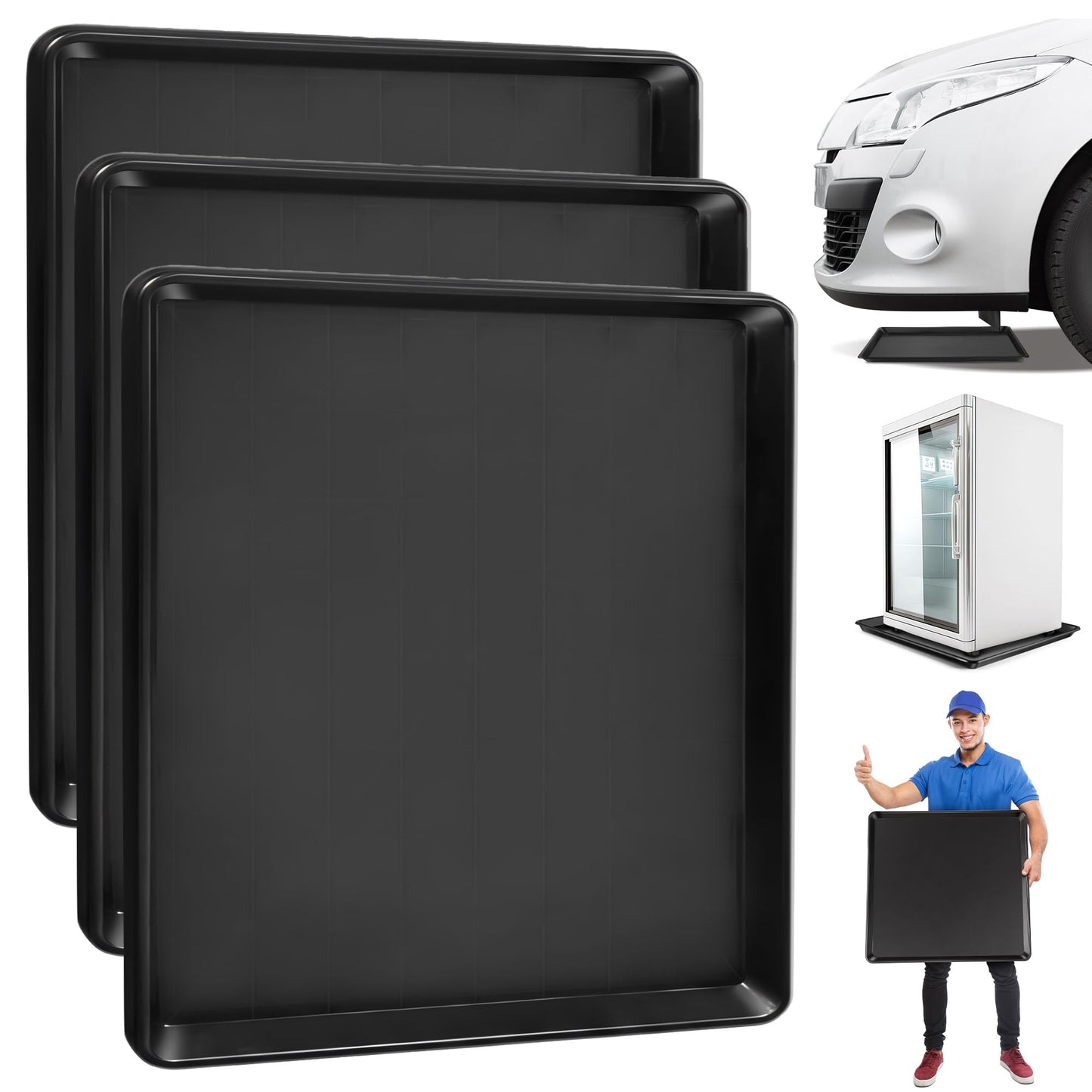 3 Pcs 22'' x 21'' Large Oil Drip Tray, Mini Fridge Drip Pan, Portable Under Washer Pan for Dishwasher, Air Conditioners, Dog Cage and Under Car