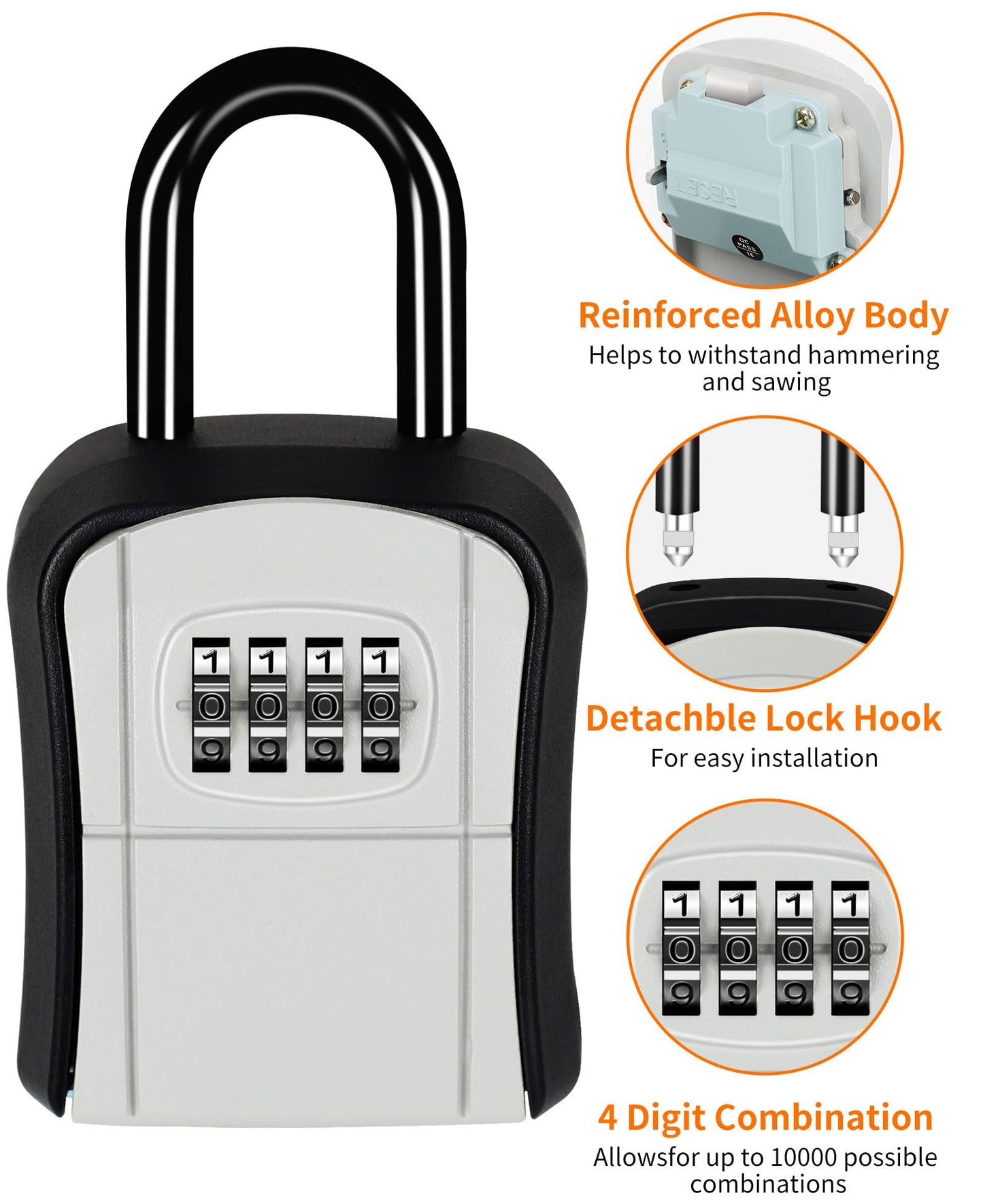 Portable Key Lock Box,Key Holder Safe Security Lock Box for Indoor, Outdoor, Garage, Garden, Store (4 Pack, Grey)