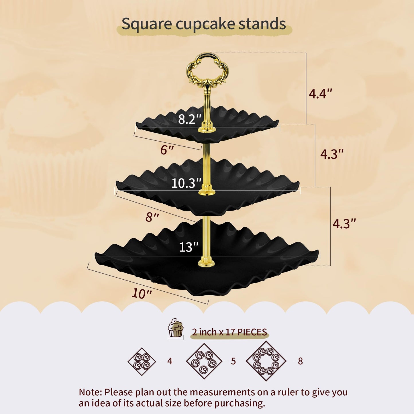 NWK 5 Piece Cake Stand Set with 2 x Large 3-Tier Cupcake Stands, 3 x Appetizer Trays, for Wedding Birthday Baby Shower Tea Party Decorations (Black)