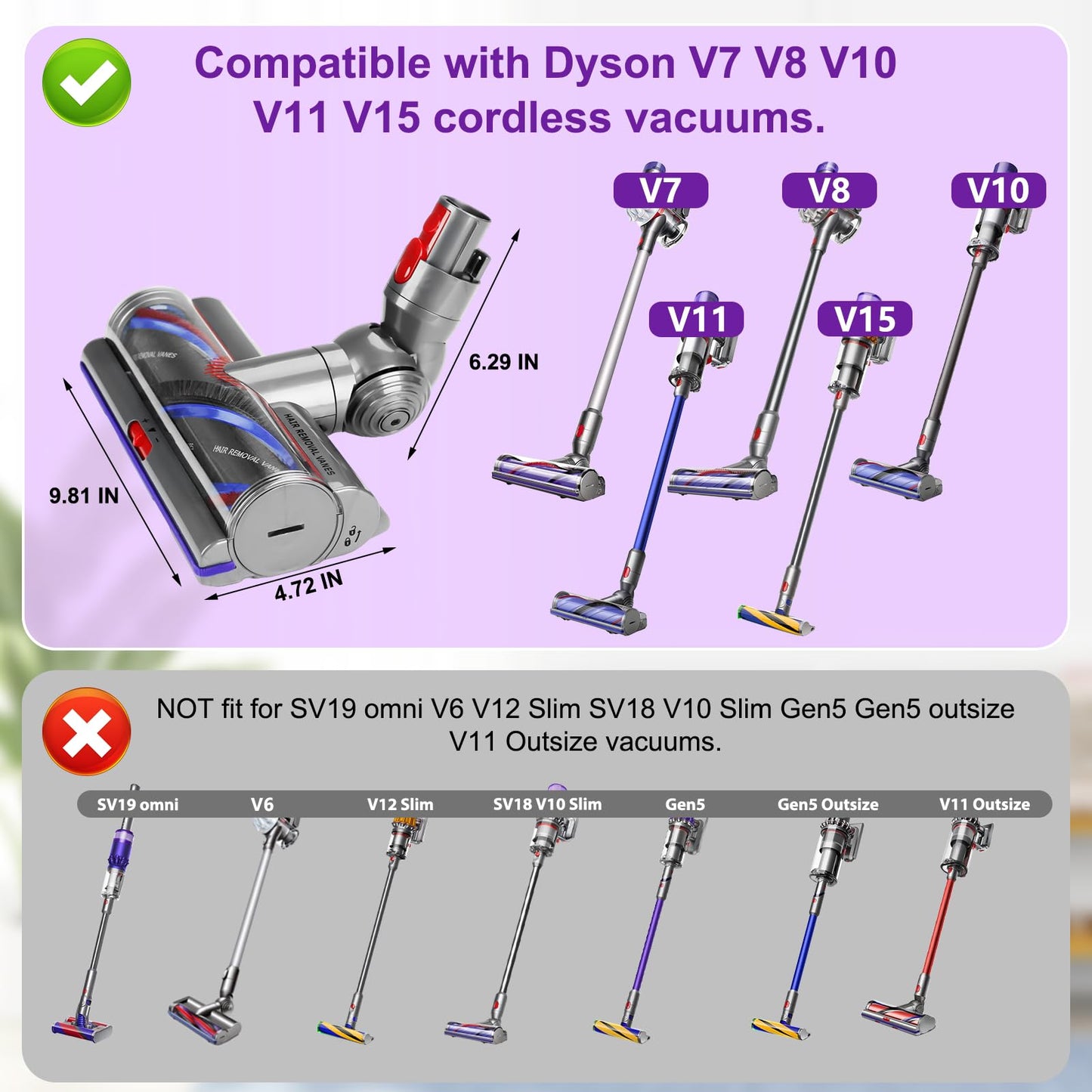 High Torque Brush Head Compatible with Dyson V11 V15 V10 V8 V7 Models, Vacuum Roller Brush Head Attachment Parts Accessory for Part NO.970100-05, 970100-04