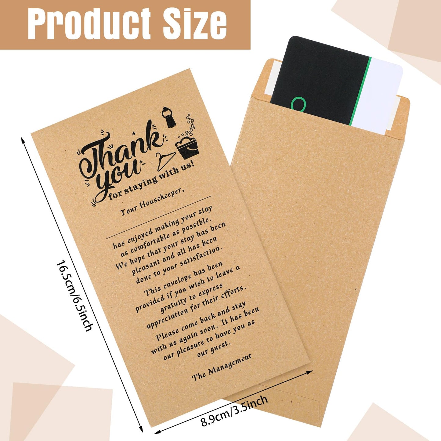 Eersida 500 Pcs Kraft Housekeeping Tip Thank You Envelopes Bulk 3.5 x 6.5 Inch Self Adhesive Kraft Paper Seed Envelopes for Cash Coin Money Gratuity Key Cards Saving Hotel Motel