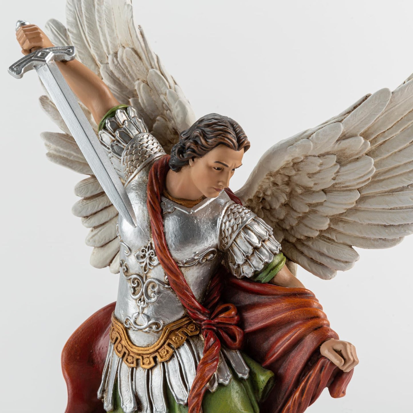 DevotedWalls St Michael The Archangel Painted in Full Color,12" H San Miguel The Great Protector Archangel Statue with Wings,St. Archangel Michael Defecting with Satan on Base with Name Plate