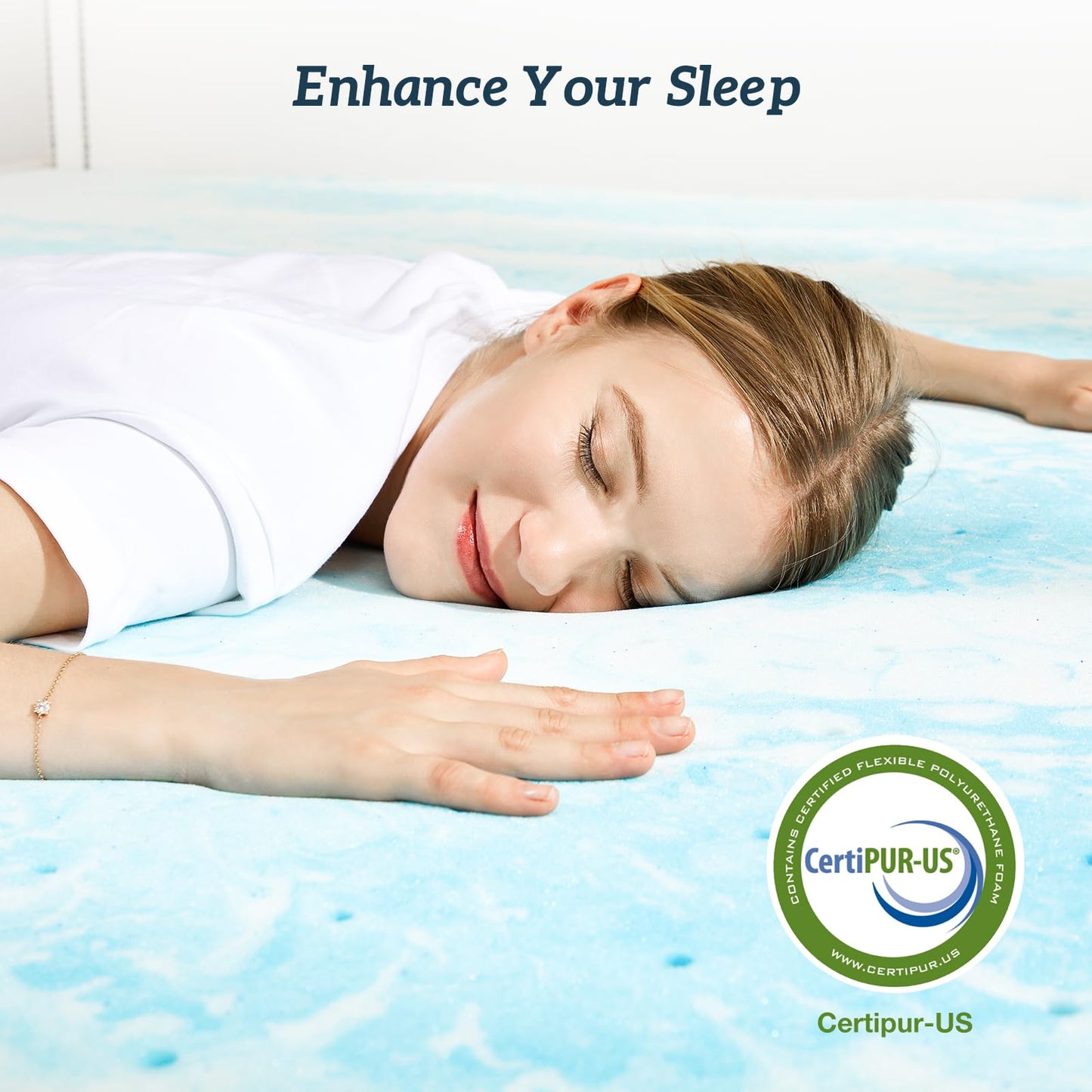 Sweetcrispy Mattress Topper Full, 3 Inch Thick Memory Foam Gel Infused Cooling Toppers Pad for Full Size Bed, Sleeper Sofa, RV, Camper, CertiPUR US Certified, Ventilated and Breathable, Blue