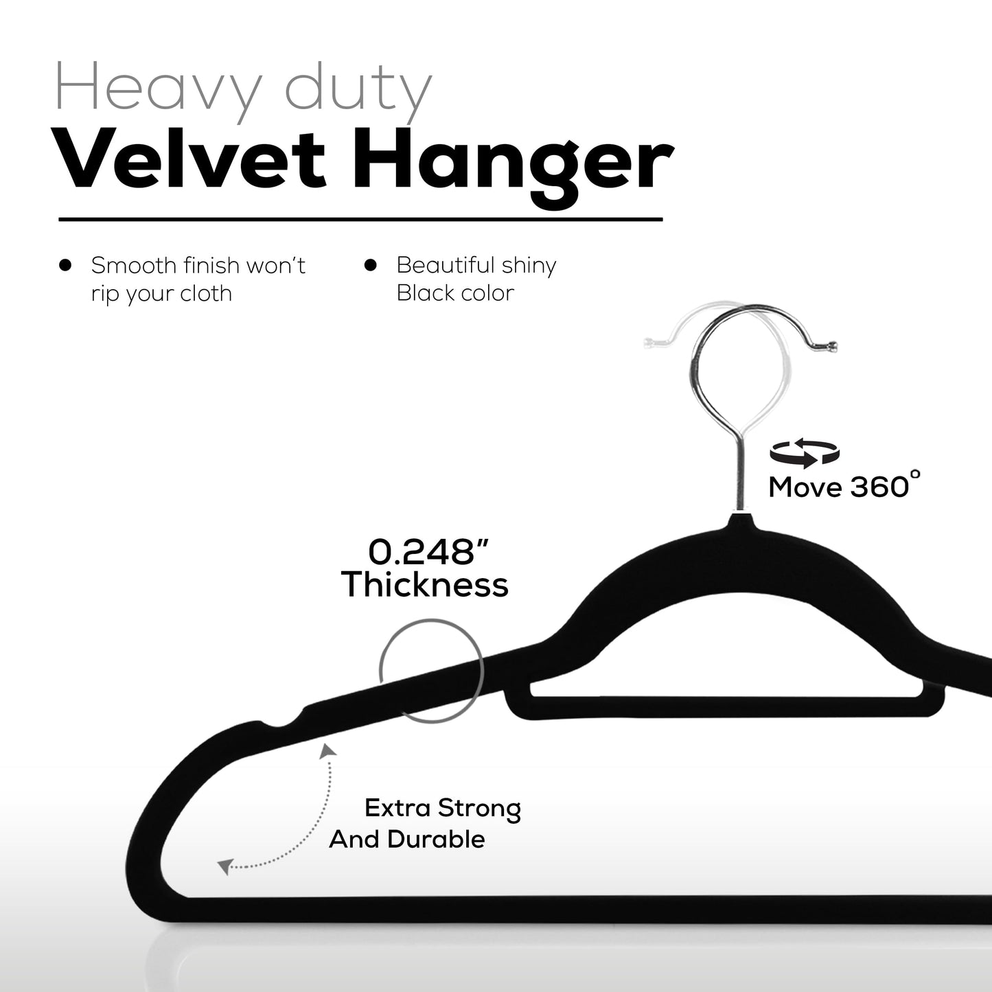 Utopia Home Velvet Hangers 100 Pack – Premium Non-Slip Slim Clothes & Coat Hangers with Tie Bar, Space-Saving Heavy Duty Design, 360° Swivel Hook – Black