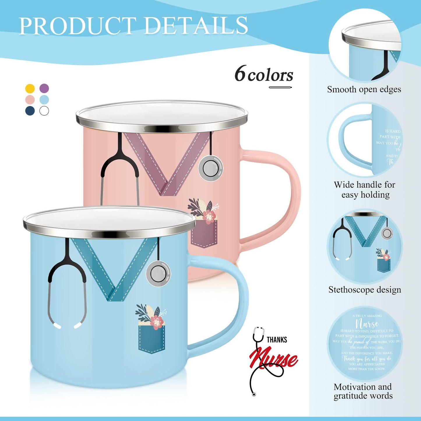Hushee Nurse Gift CNA Week 2026 Appreciation Gift Include 12 Oz Enamel Mug Stethoscope Sign Designs Makeup Bag Silicone Keychain for Nursing Medical Assistant Thank You Stuffer(18 Pcs,Classic)