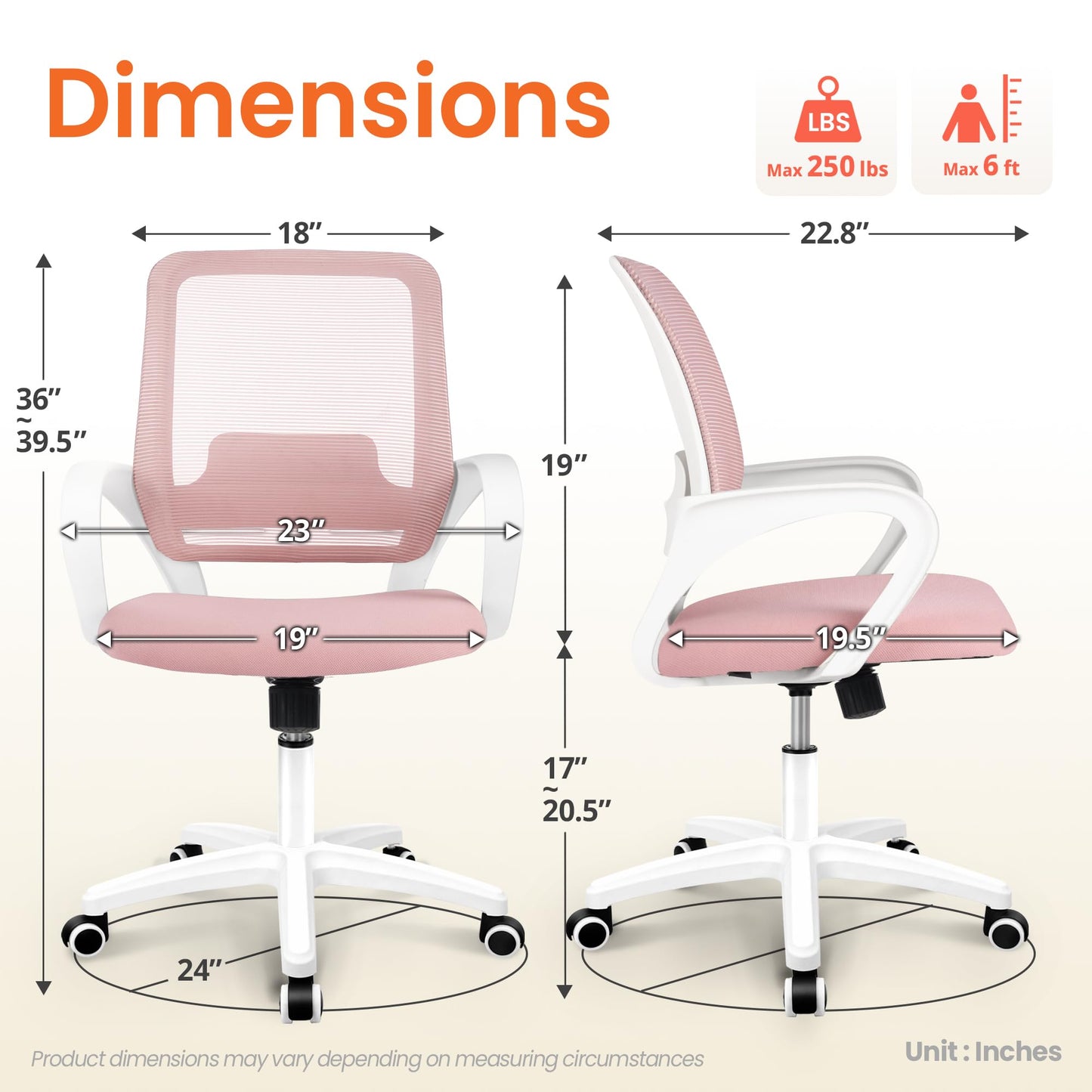 NEO CHAIR Office Desk Ergonomic Computer Mesh Chair with Lumbar Mid Back Support Adjustable Height Swivel Rolling Wheels Comfy Task Vanity Chair for Home Bedroom Study (Pastel Pink)