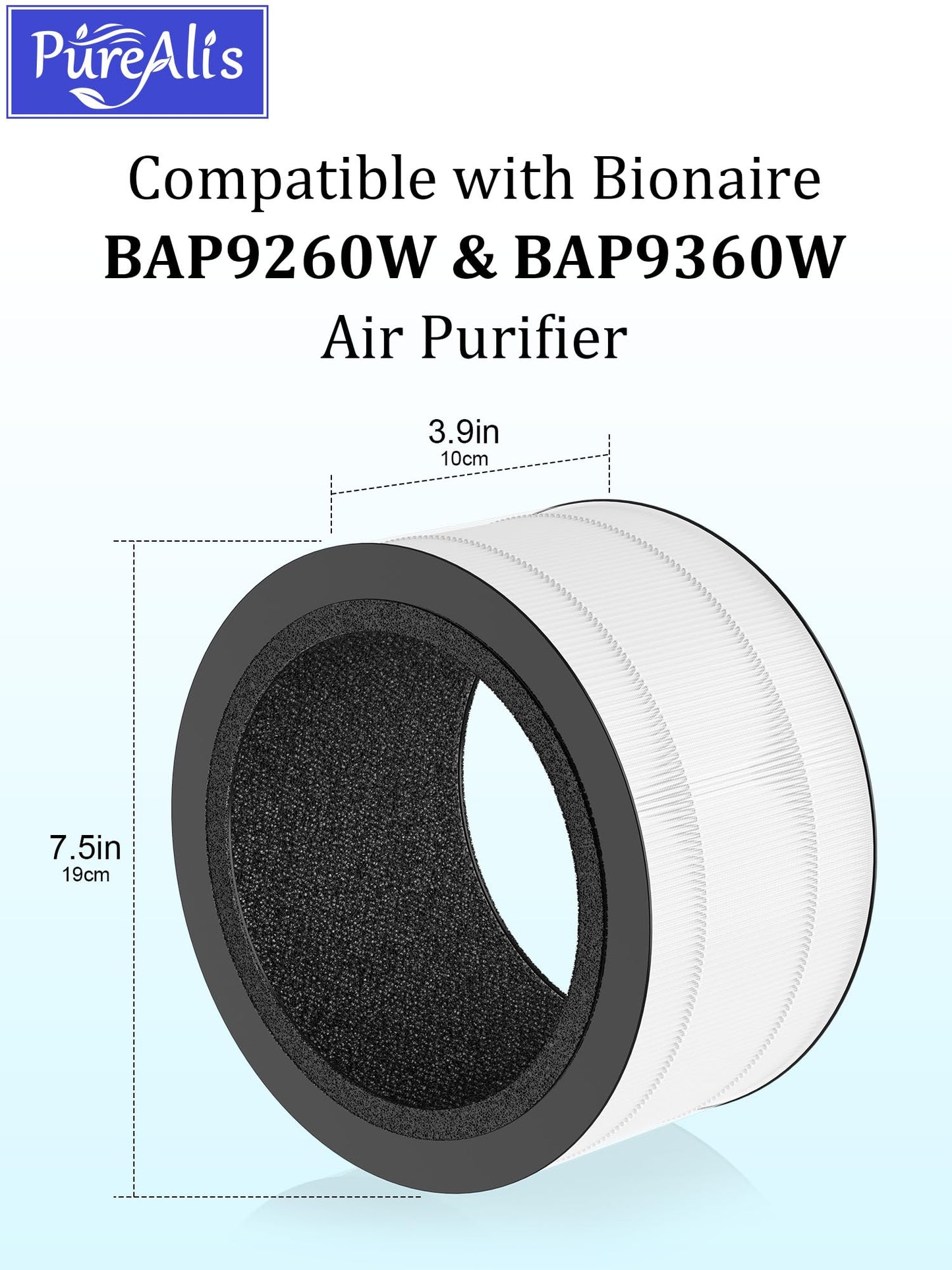 PureAlis BAPF160 Replacement Filter Compatible with Bionaire BAP9260W and BAP9360W Air Purifier, 3-in-1 Filter with Activated Carbon, 3-Pack