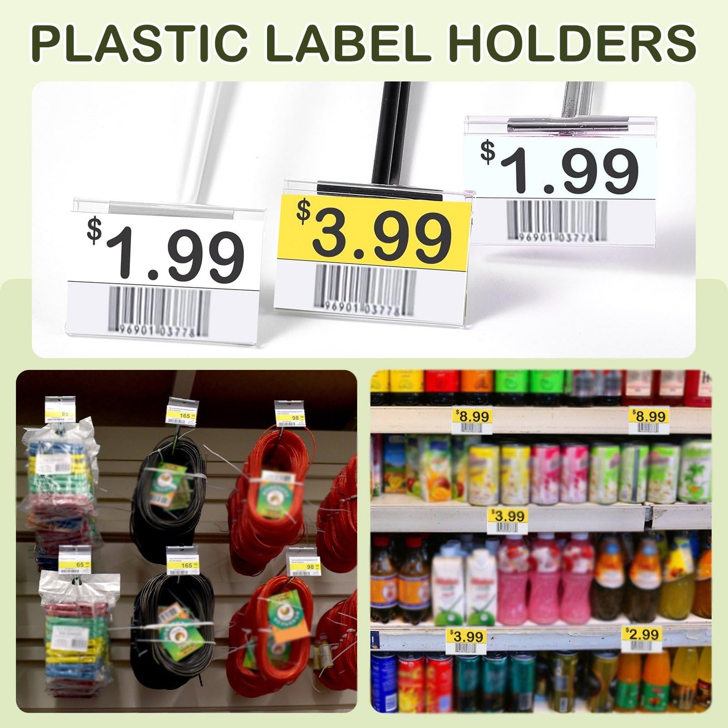 Tatuo 400 Pcs Reusable Plastic Wire Shelf Label Holders, Price Card Sign for Pantry Retail Supermarket Merchandise Shopping Mall Shop Ticket Display Holder Clip on Design, 2.36" L x 1.65" H (Clear)