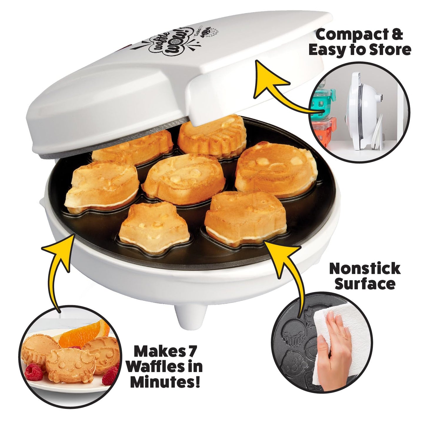 Sea Creature Mini Waffle Maker- Summer Fun, Make 7 Different Ocean Animal Shapes in Minutes- Cool for Kids & Adults w Novelty Aquatic Pancakes- Electric Non-Stick Waffler Iron, Quick & Easy Breakfast