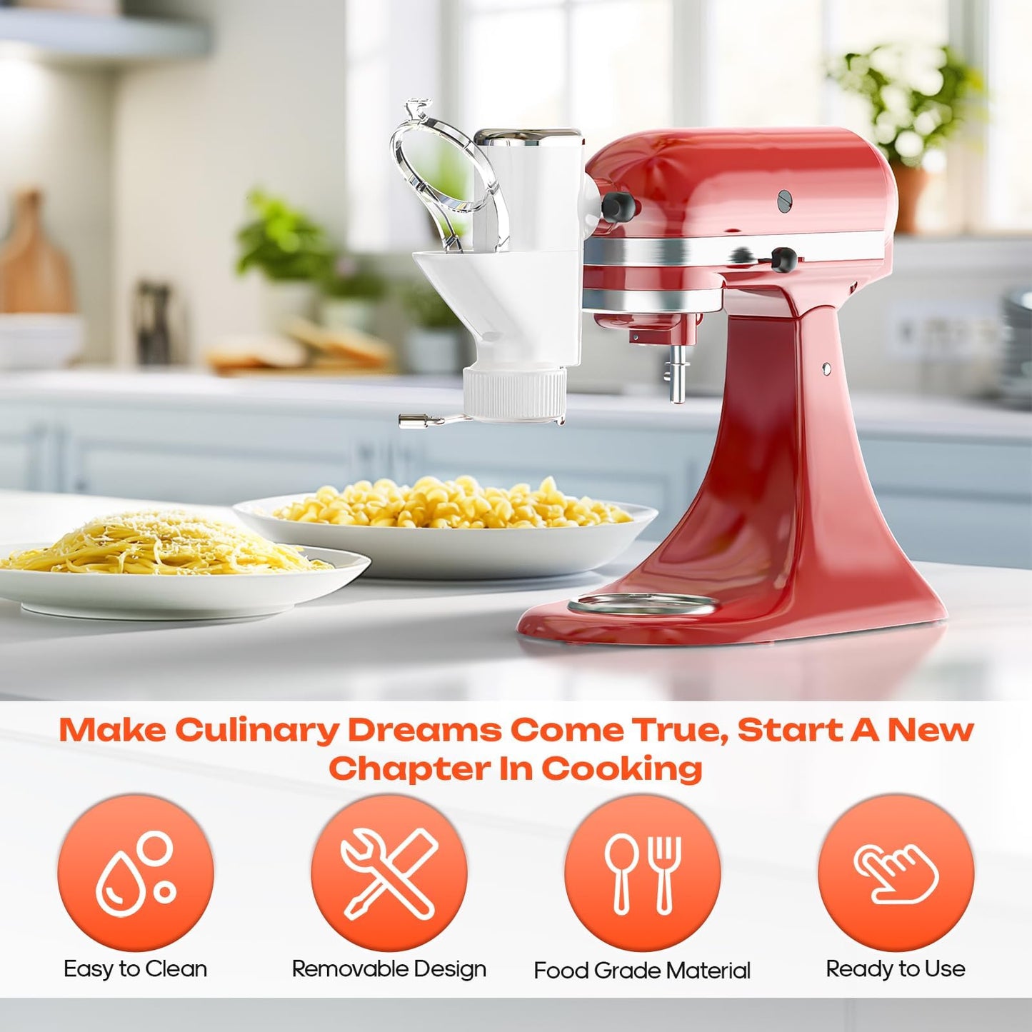 Gourmet Pasta Press Attachment for KitchenAid Stand Mixers, Pasta Maker Kitchenaid Attachment With 7 Interchangeable Pasta Plates, For Kitchen aid Pasta Attachment