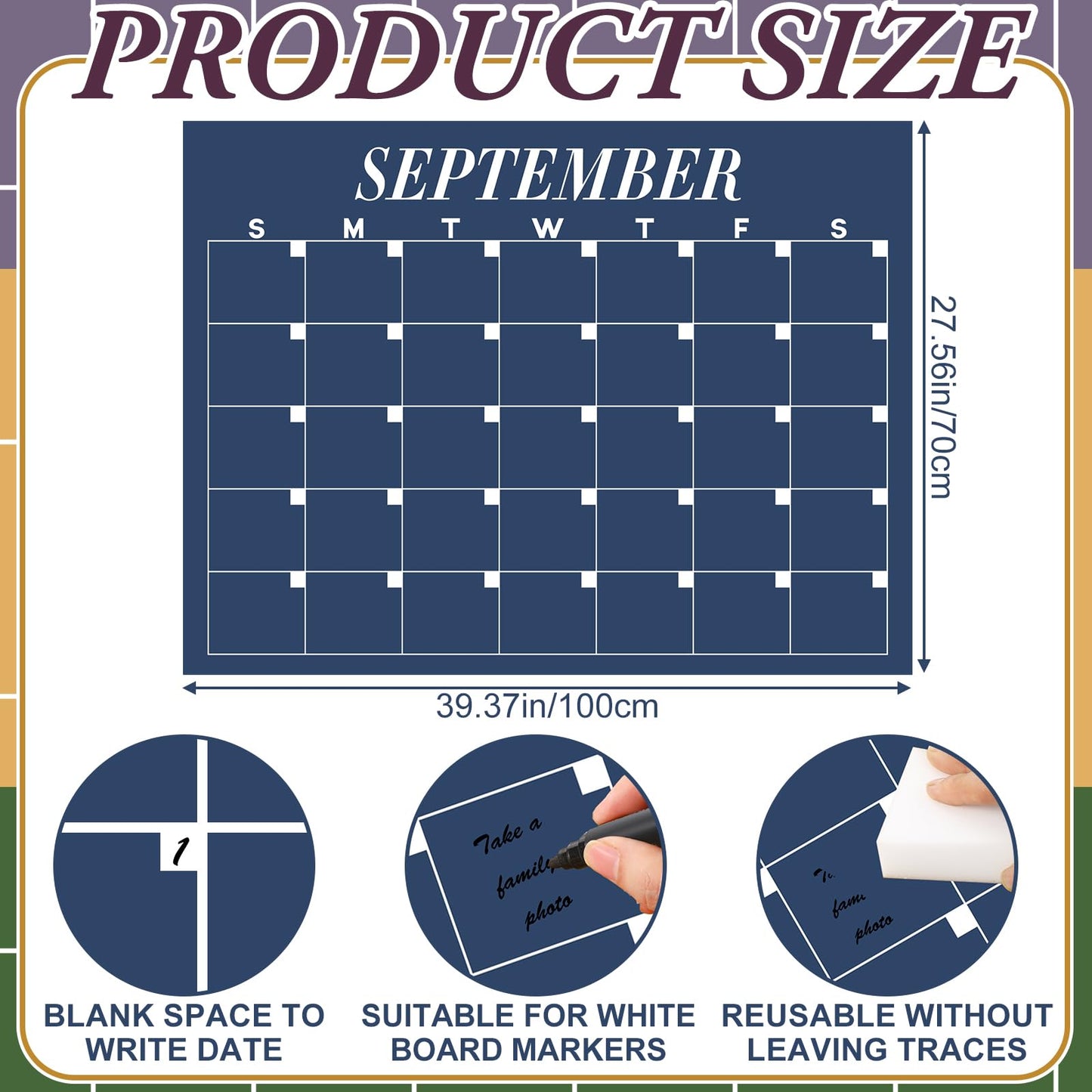 12 Pcs Extra Large Undated Calendar 40‘'x 27.5‘' Large Colorful Wall Calendar 12 Month Big Dry Ease Reusable Planning Yearly Rainbow Planner for Office Home Educational Study Back to First Day