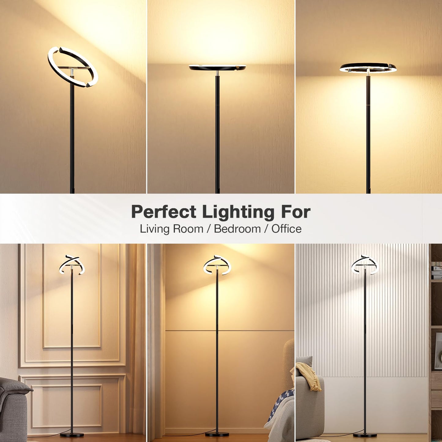 PreeOtti Floor Lamps for Living Room, 40W/2400LM Rotatable LED Floor Lamp with Touch & Remote Control, 70" Tall Standing Lamp Stepless Dimmable, Modern Torchiere Corner Lamp for Bedroom, Office