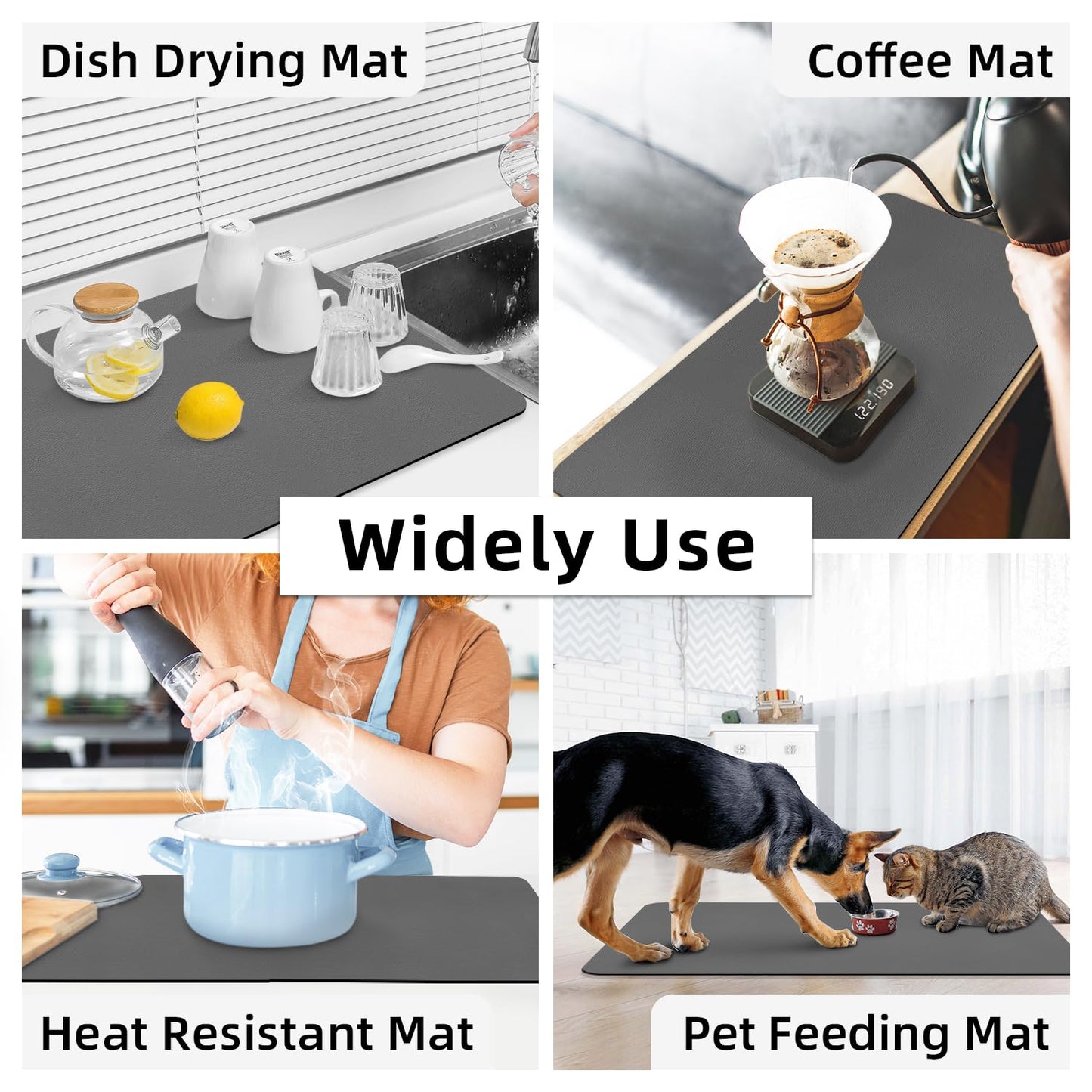 LOPNUR Kitchen Dish Drying Mat, 31.5"x17" Extra Large Dish Drying Mats for Kitchen Counter, Diatomite Coffee Mat, Super Absorbent Dish Drying Pad, Heat Resistant Mat with Anti-slip Rubber Backed, Grey