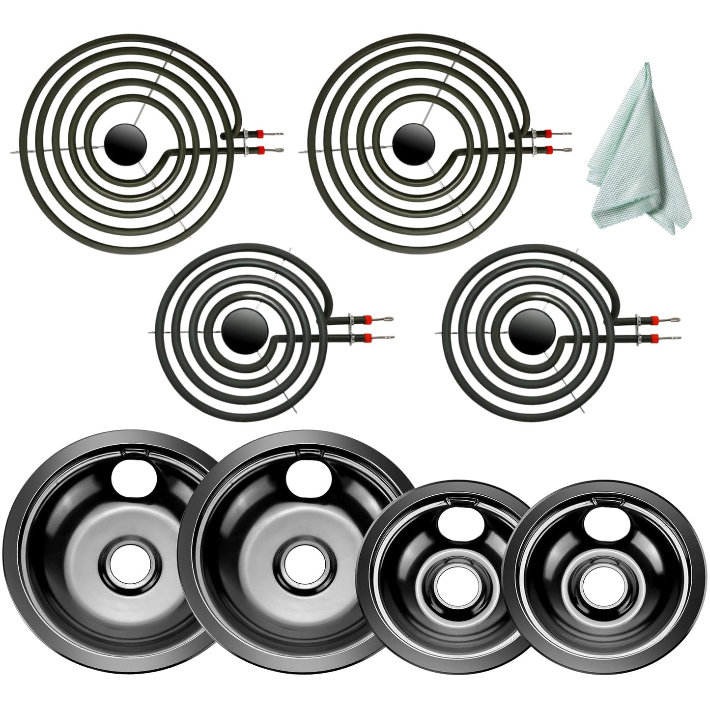 【UPGRADED】5304430149 5304430150 Porcelain Drip Pan Bowls & MP22YA Electric Range Burner Element Unit Set Fit for Frigidaire Kenmore Crosley Range Oven Stove Replace 318067041 318067051 by Beaquicy