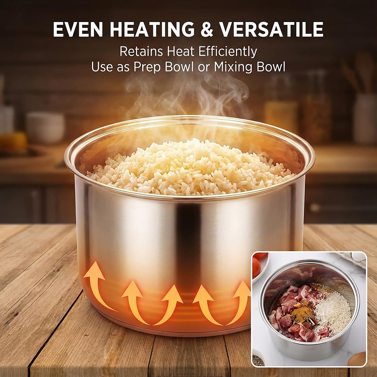 Rice Cooker Replacement Pot, Compatible with Aroma ARC-150SB & ARC-5200SB, Stainless Steel Non-Stick Inner Pot, Durable Design, Even Heating for Perfect Rice