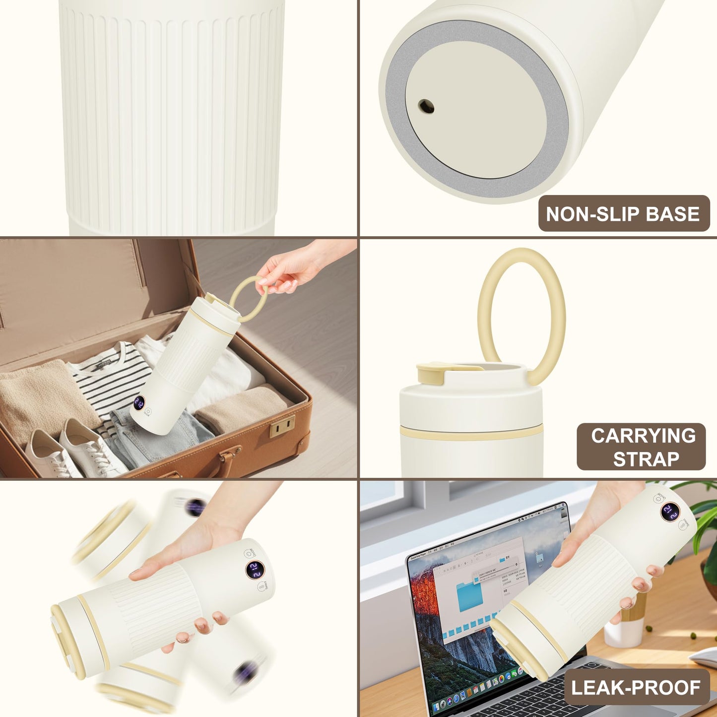 Portable Electric Kettle, 600ML Mini Hot Water Boiler Heater, Travel Kettle with 6 Temperature Settings, 304 Stainless Steel Portable Bottle Warmer with Auto Shut-Off & Boil-Dry Protection