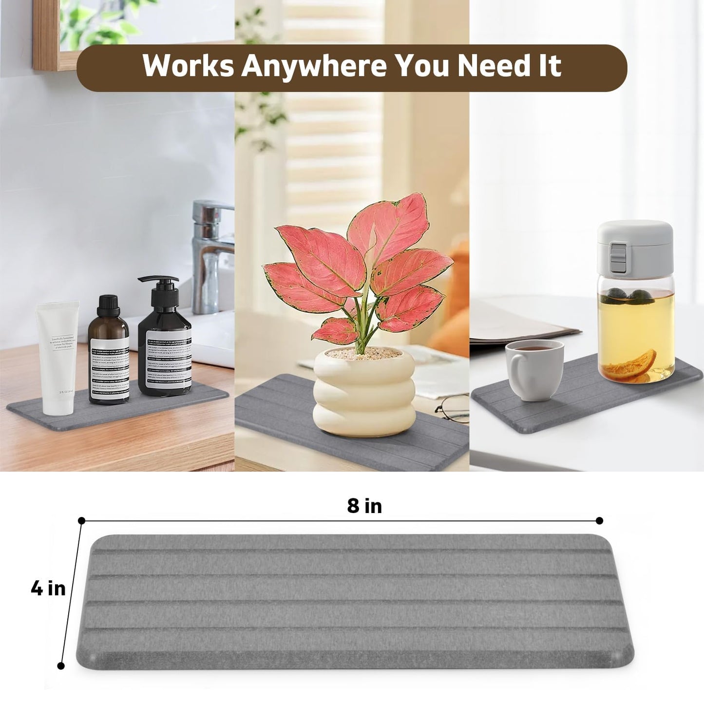 Foldable Stone Bath Mat, 2 PCS Quick-Dry Diatomaceous Earth Stone Drying Mat for Bathroom, Non-Slip Rubber Base, Shower Mat Outside Shower, Easy to Store, Easy to Clean (Grey 24"×16" & 8"x4")