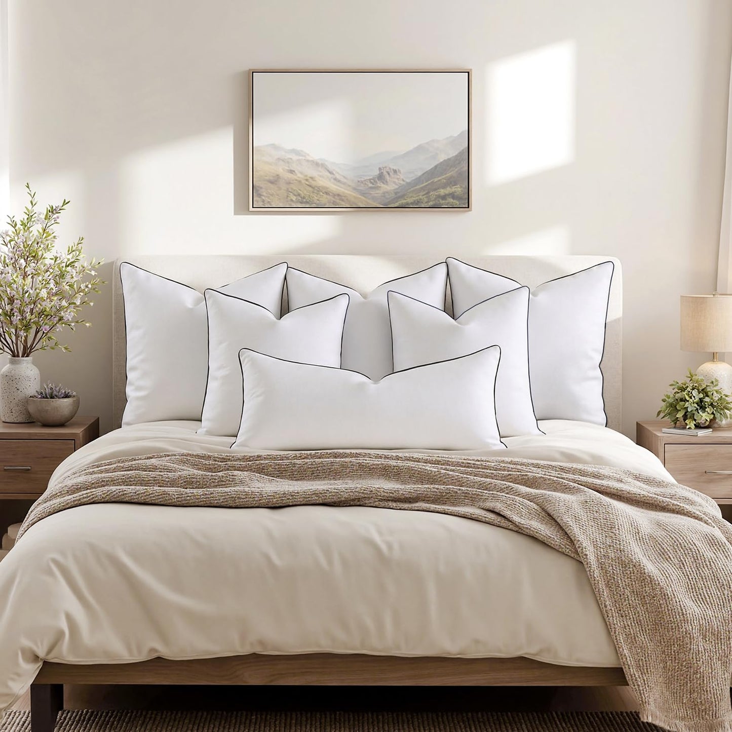 MIULEE Goose Feather Down 22x22 Pillow Insert Set of 2 with 100% Down-Proof Cotton Cover, Soft Fluffy Decorative Pillow for Sofa Bed Couch Living Room White