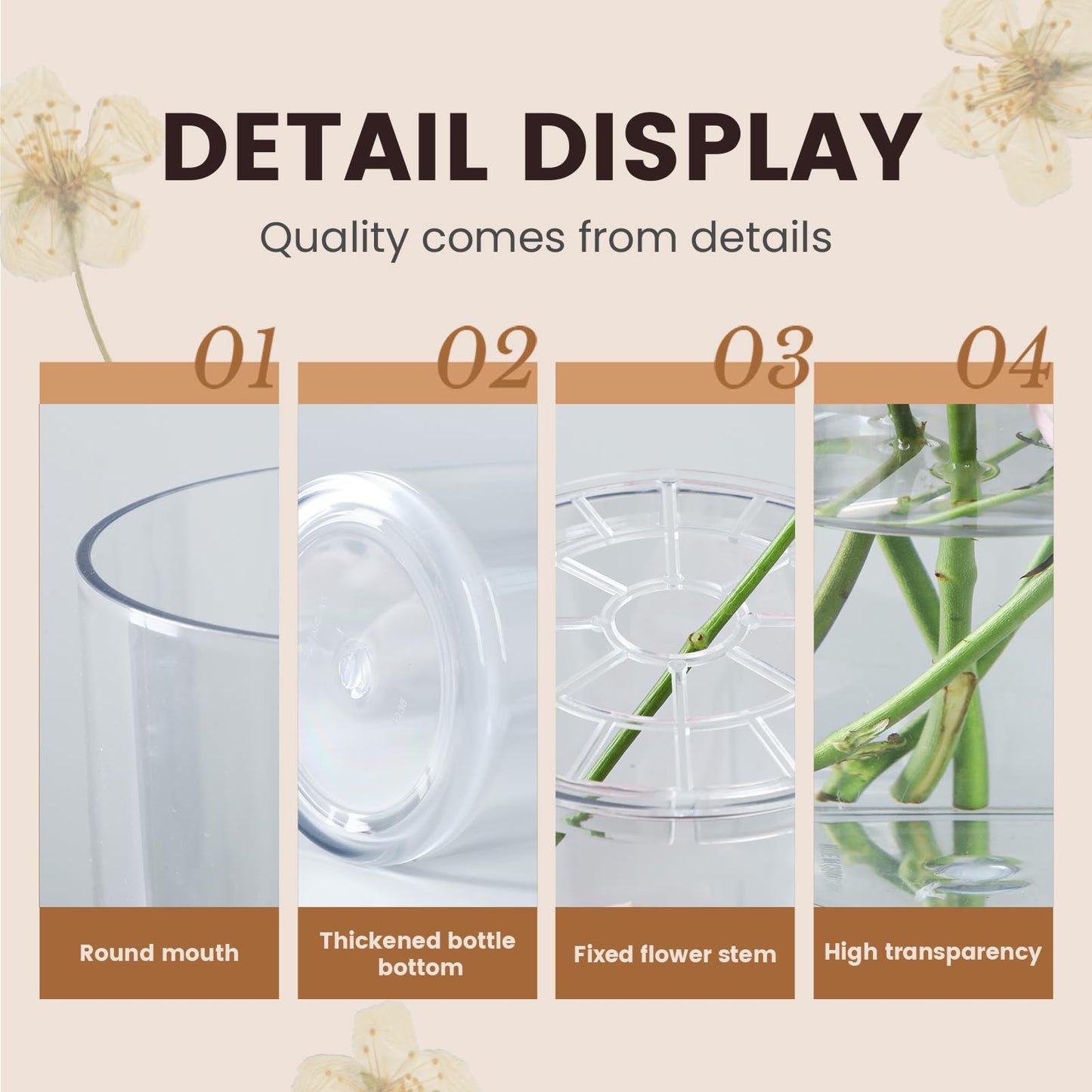 Liotww Extra Large Acrylic Cylinder Clear Vase for Floor, 20 in Tall Big Wide Mouth Plastic Unbreakable Hurricane Flower Vases of 3 for Home Decor (D 8", D 6", D 4.8" + 2 Holder)