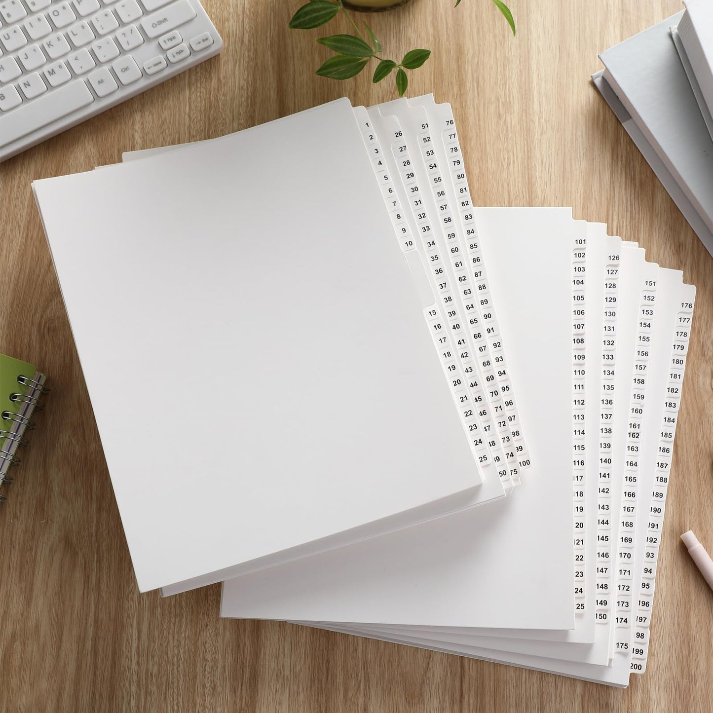 Yeaqee 1-200 Numbered Tab Dividers Un-Punched Letter Size 8.5 x 11 Inch Paper Page White Binder Index Dividers for Office Documents Files (White,1 Set)